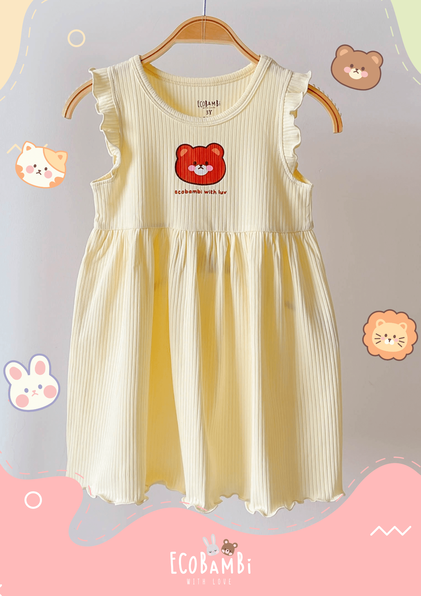 Đầm xoè cotton thun rib tay cánh tiên cho bé gái in họa tiết đáng yêu BB-23DAMBG012 - ECOBAMBI - 8935334001039