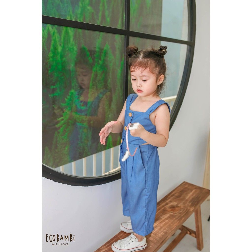 Jumpsuit khoét eo bé gái Cotton Linen