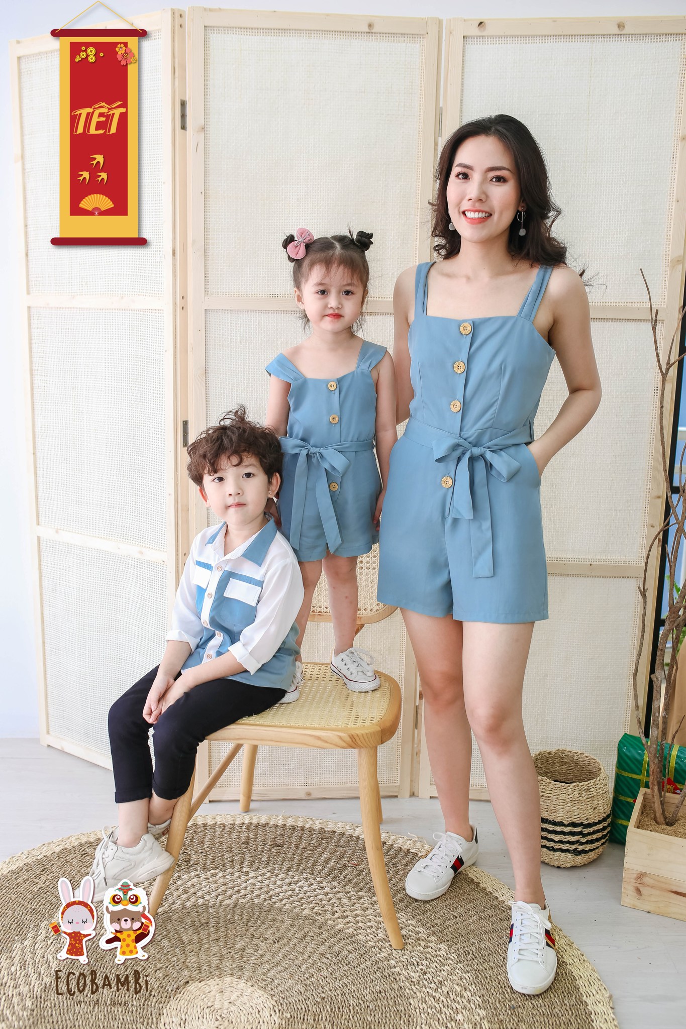 Jumpsuit shorts nữ tencel xanh pastel