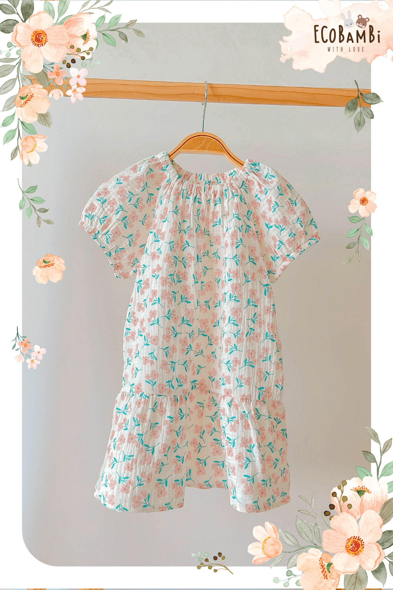 Đầm cotton muslin hoa cỏ mùa xuân dáng tay phồng - BB-23DAMBG002 - 8935334000148