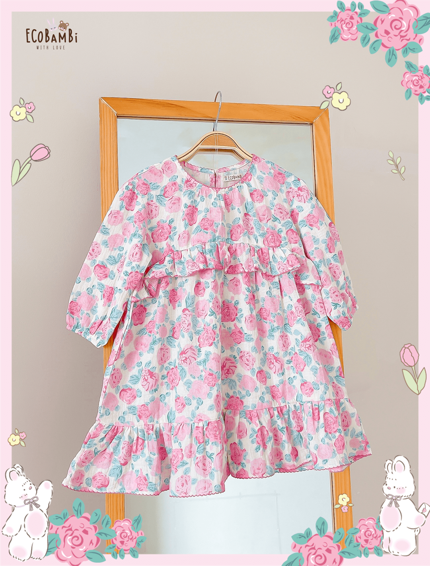 Đầm Muslin tay dài - 2 tầng bèo bé gái - BB-23DAMBG040 - 8935334001312