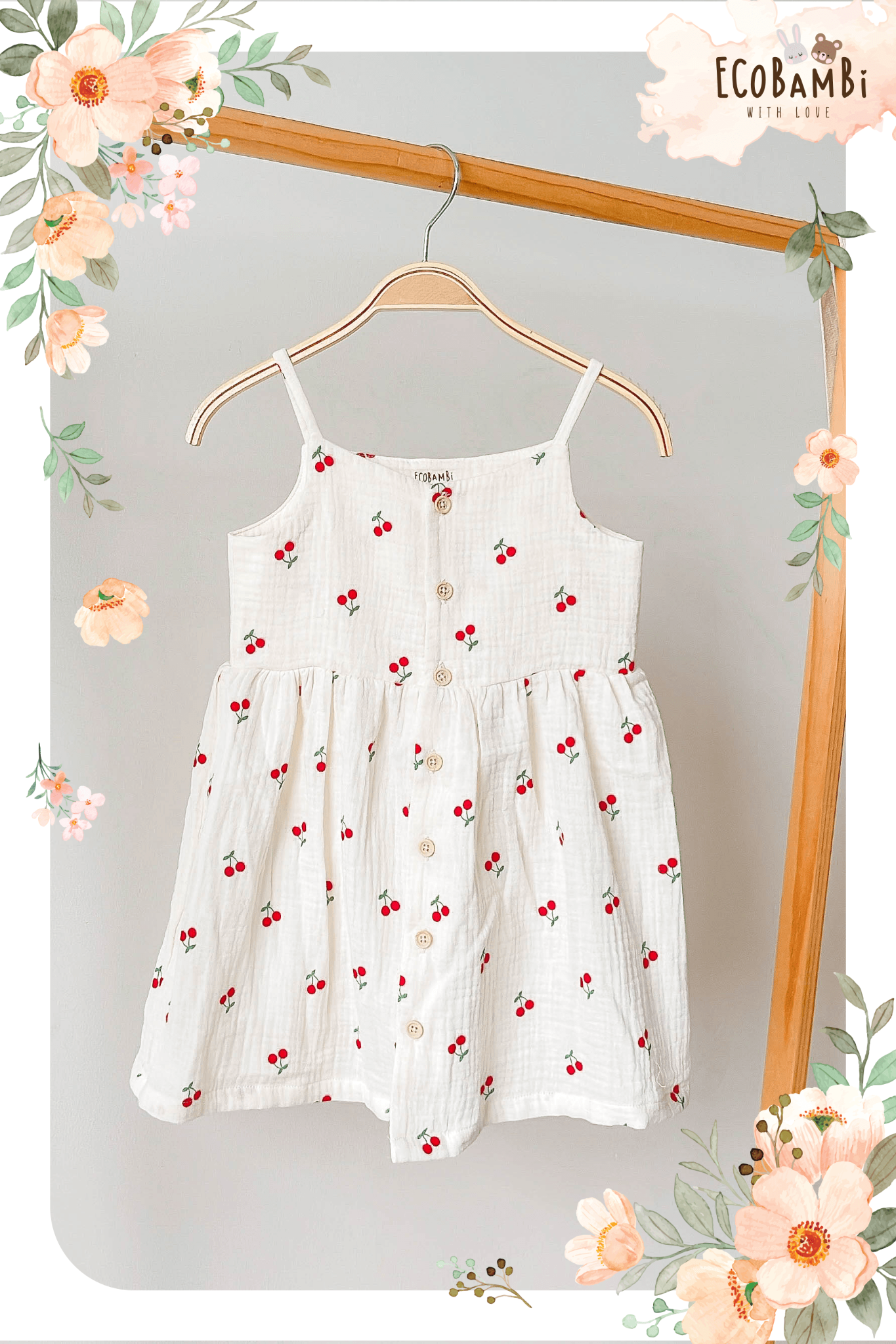 Đầm xoè 2 dây cotton muslin in hoạ tiết đáng yêu cho bé gái Ecobambi - BB-23DAMBG001 - 8935334000827