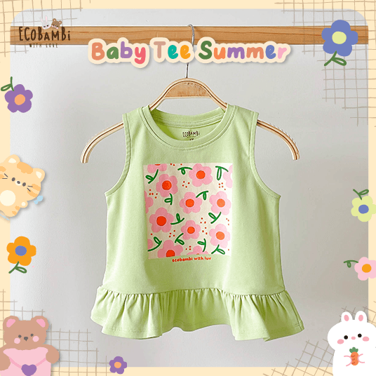 Áo thun croptop sát nách - bèo lai bé gái ECOBAMBI - BB-23AOBG008 - 8935334000995