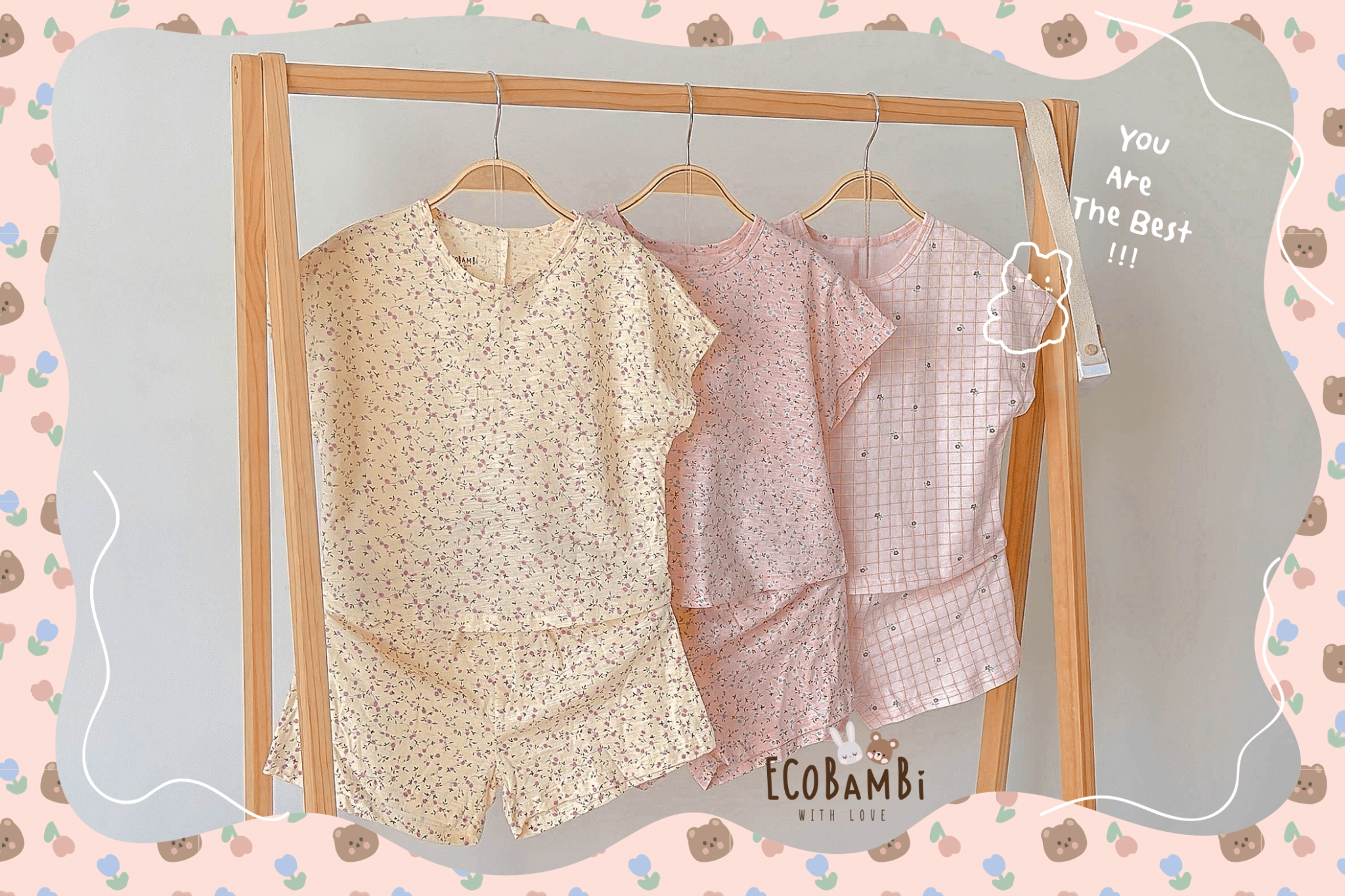 Bộ thun cotton TAY CÁNH DƠI - xẻ tà, quần short phong cách Hàn Quốc in hoa nhí dễ thương cho bé gái ECOBAMBI - BB-23BOBG003