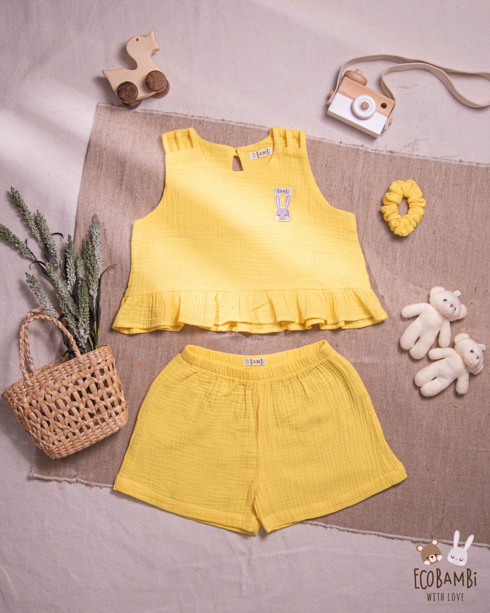 Set bé gái Baby Leaf cotton bubble