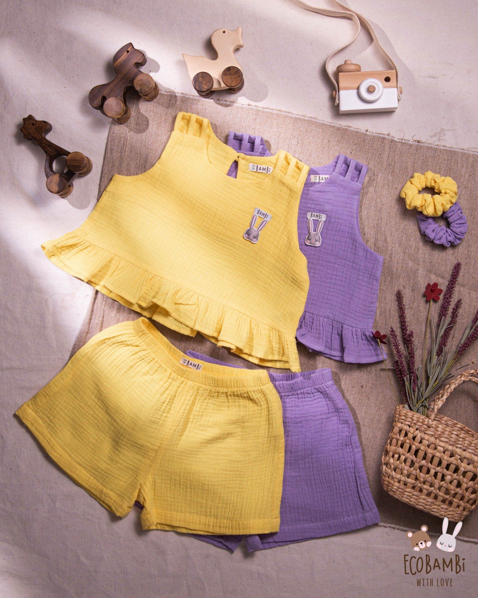 Set bé gái Baby Leaf cotton bubble