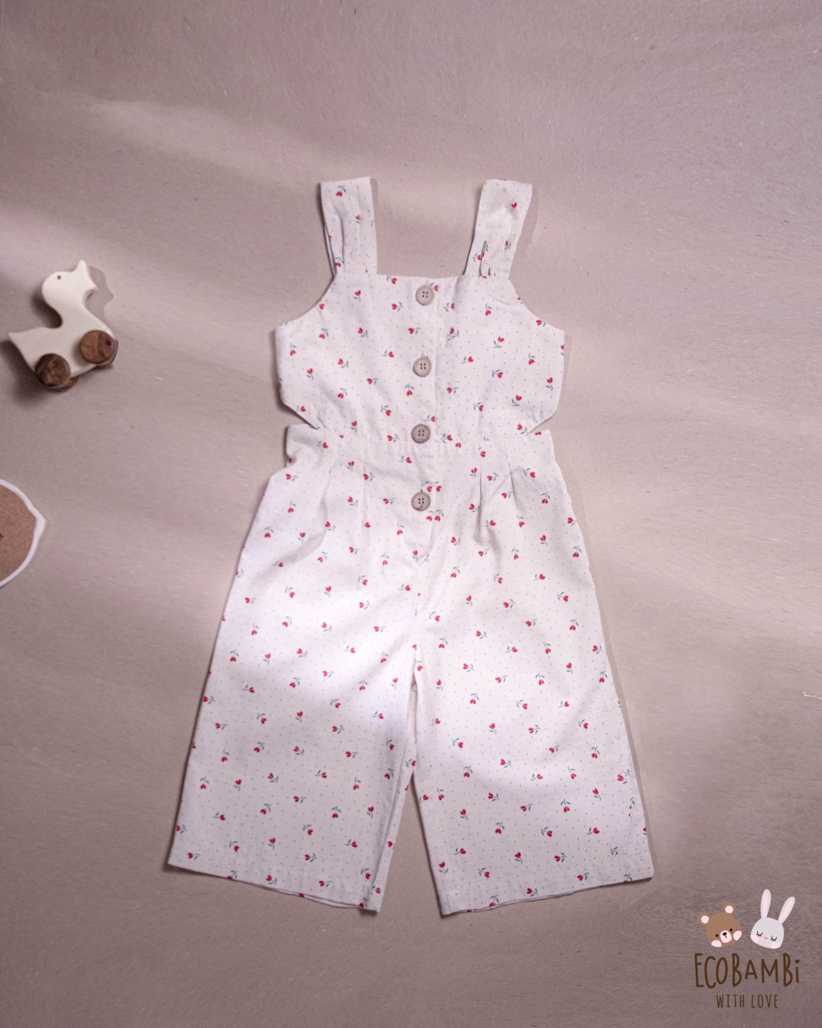 Jumpsuit khoét eo bé gái Cotton Linen