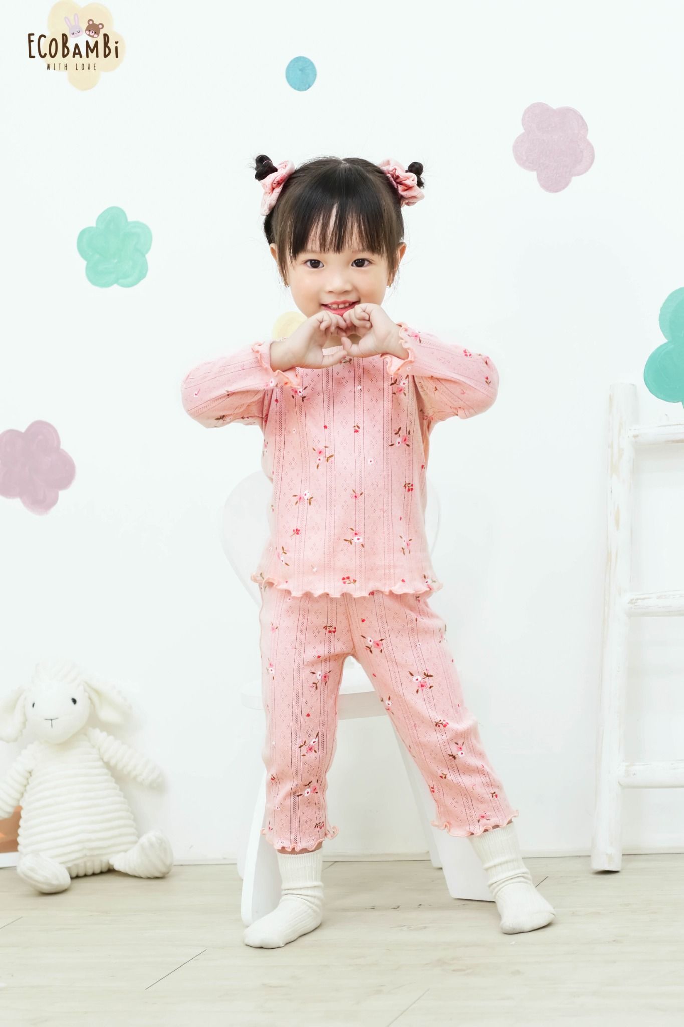 Bộ thun thông hơi cotton DÀI TAY cho bé, phong cách Hàn Quốc kiểu dệt Jacquard in hoạ tiết Ecobambi - 8935334000674