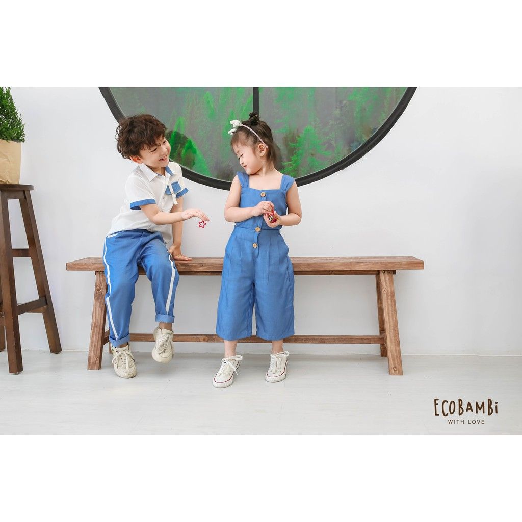 Jumpsuit khoét eo bé gái Cotton Linen