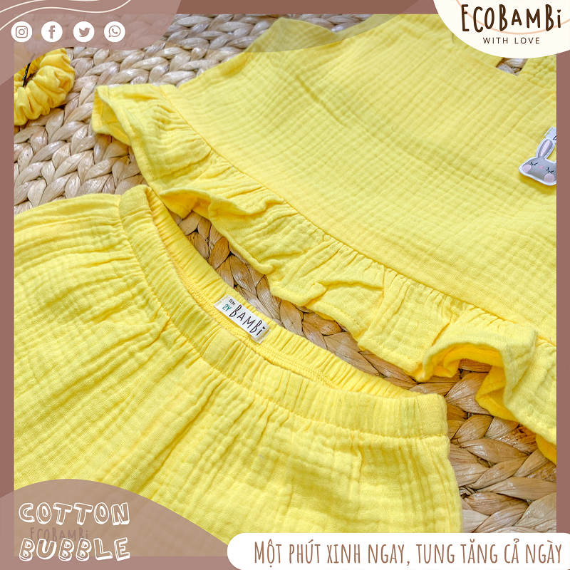 Set bé gái Baby Leaf cotton bubble