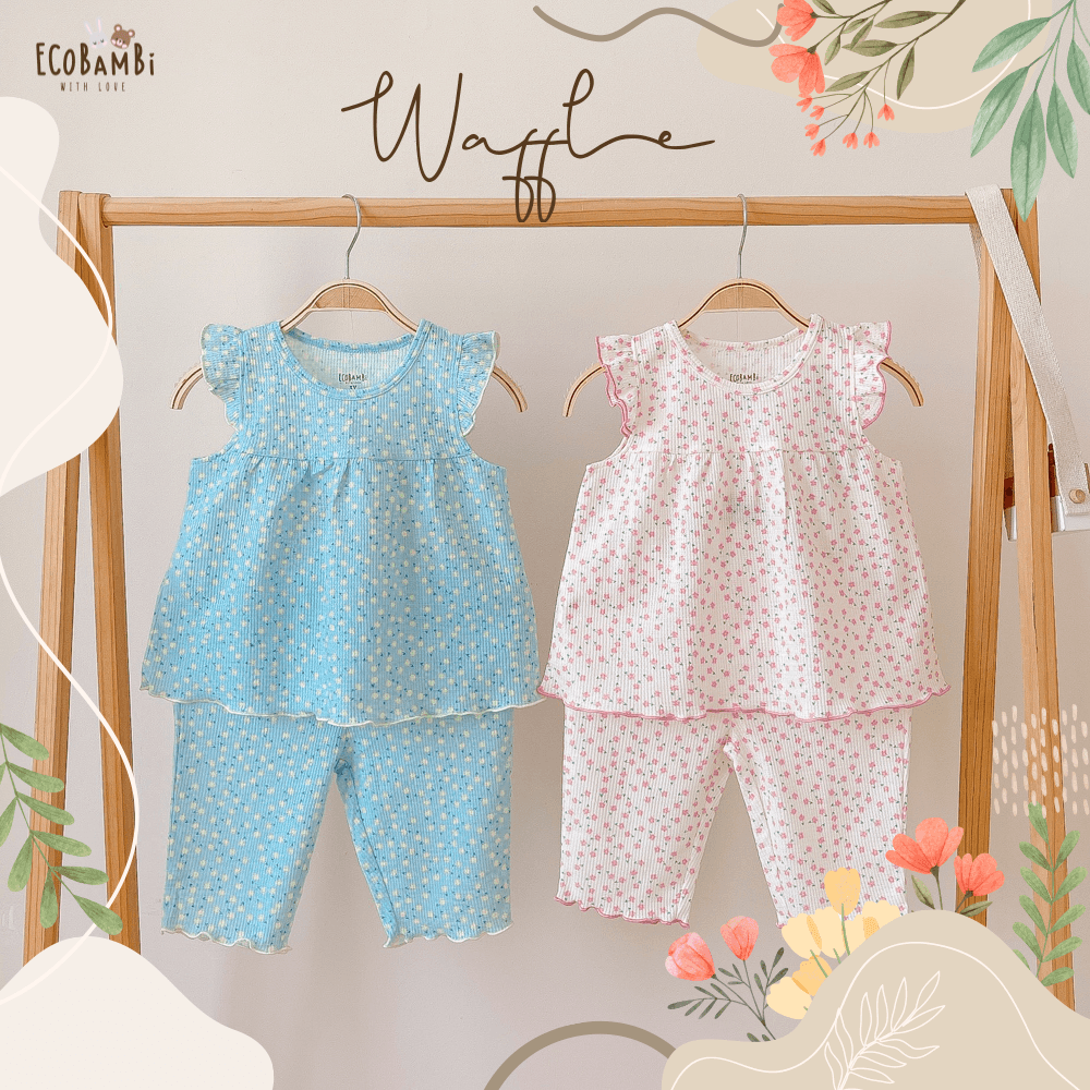 Bộ bé gái tay cánh tiên, quần lửng thun waffle in hoạ tiết hoa nhí dễ thương cho bé yêu - BB-23BOBG022 - ECOBAMBI