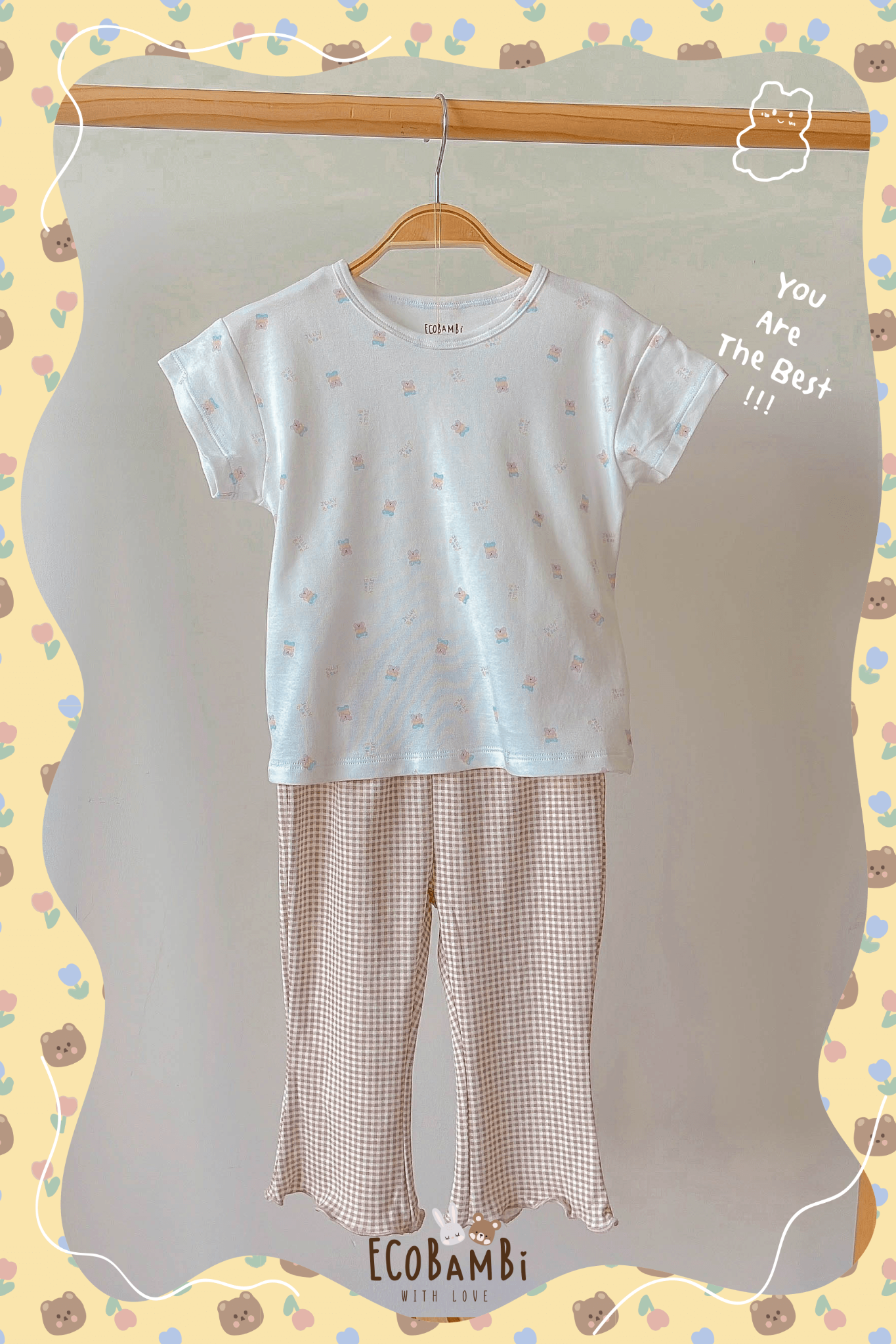 Bộ thun cotton tay ngắn, quần LỠ ỐNG LOE phong cách Hàn Quốc in hoạ tiết màu sắc dễ thương cho bé gái ECOBAMBI - BB-23BOBG004 - 8935334001213