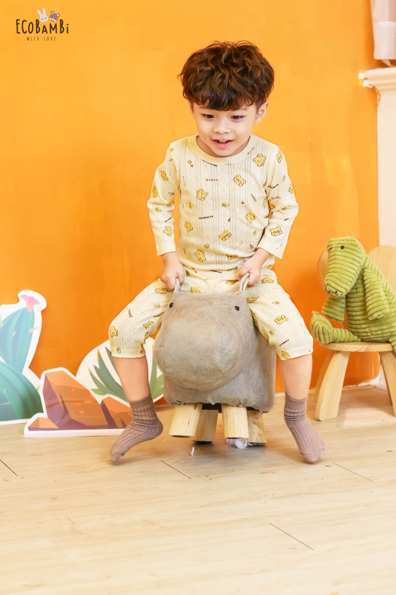 Bộ thun thông hơi cotton DÀI TAY cho bé, phong cách Hàn Quốc kiểu dệt Jacquard in hoạ tiết Ecobambi - 8935334000674