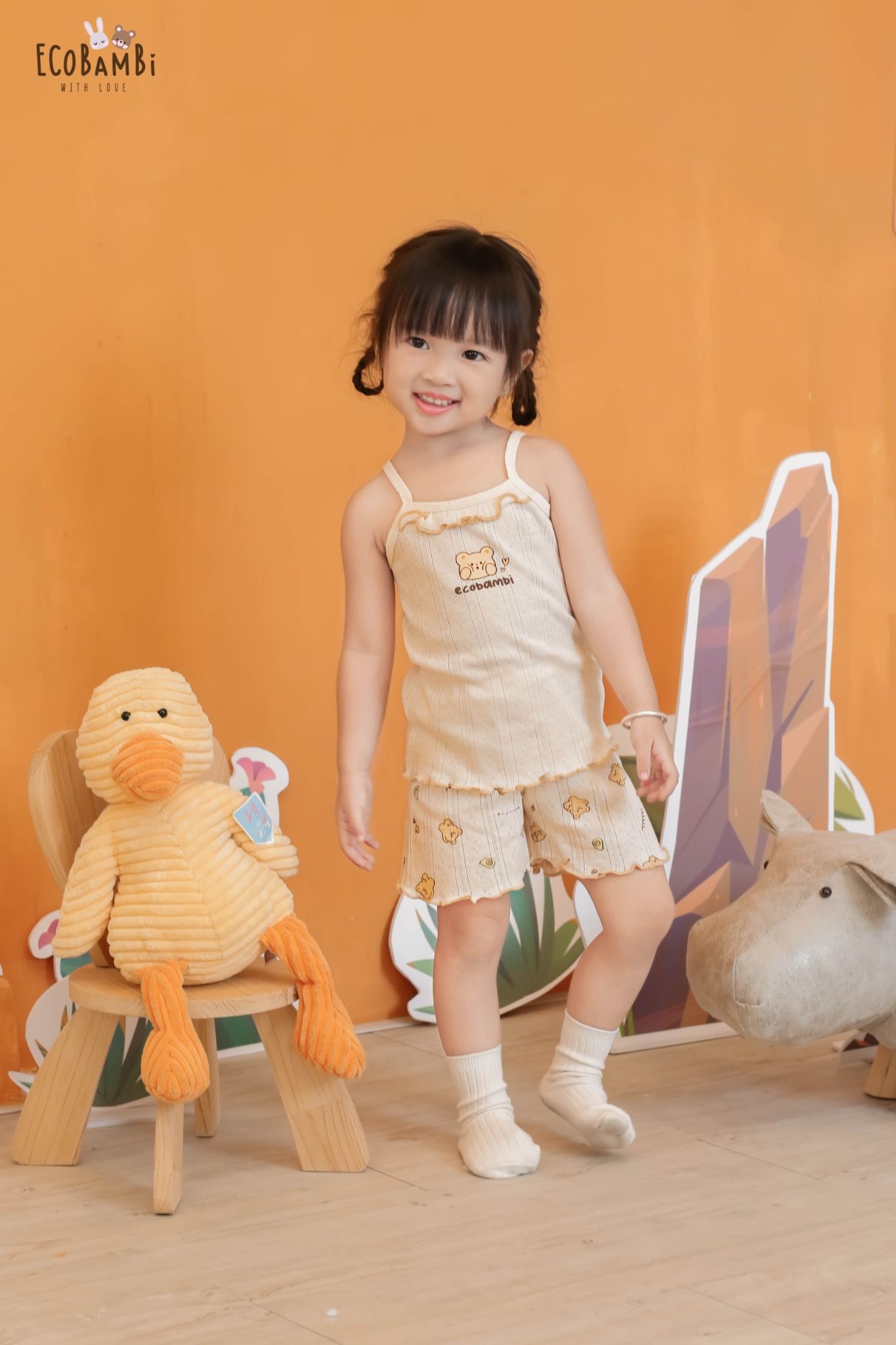 Bộ thun thông hơi 2 dây QUẦN NGẮN phong cách Hàn Quốc kiểu dệt jacquard in hoạ tiết Ecobambi