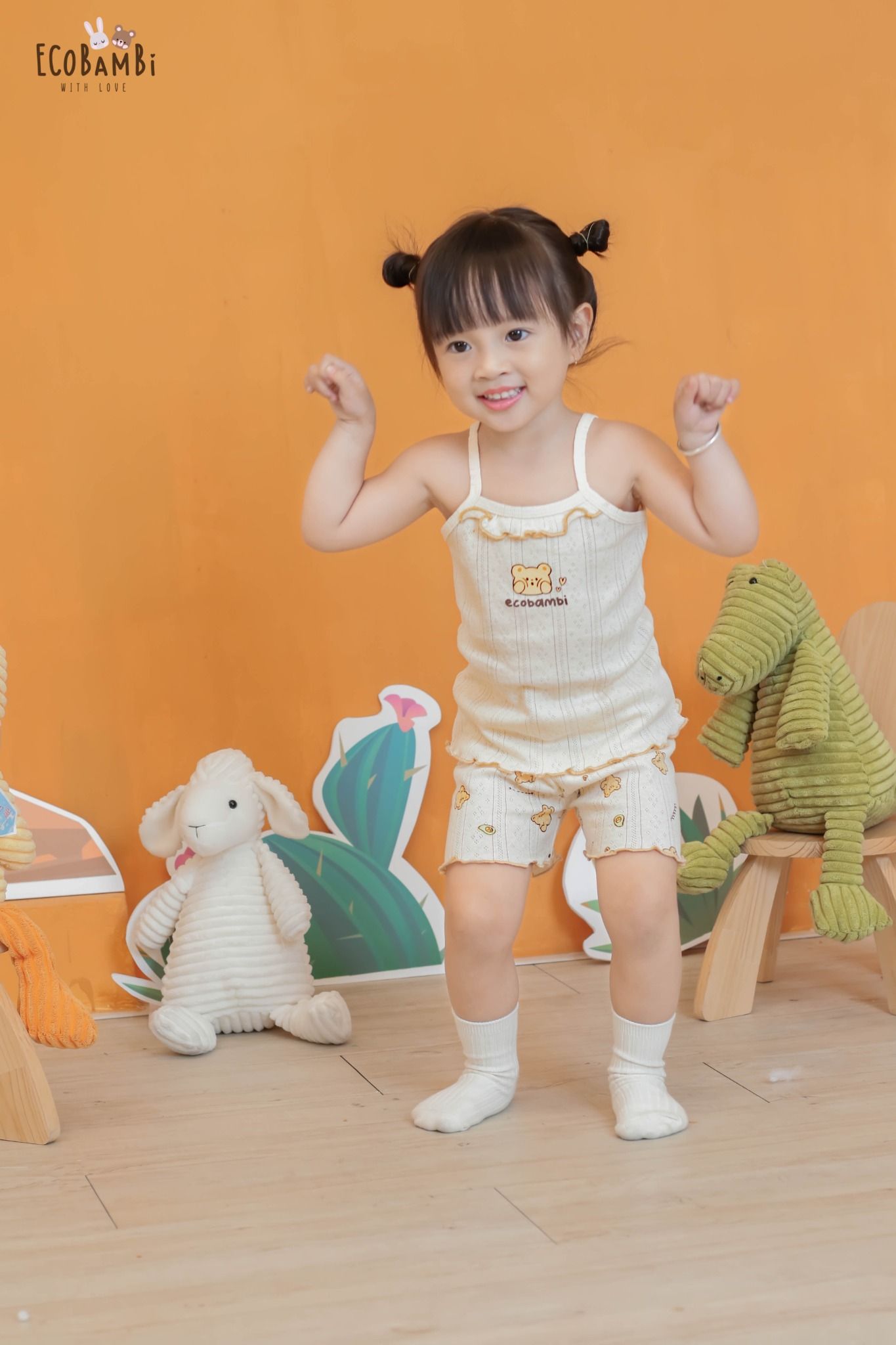 Bộ thun thông hơi 2 dây QUẦN NGẮN phong cách Hàn Quốc kiểu dệt jacquard in hoạ tiết Ecobambi
