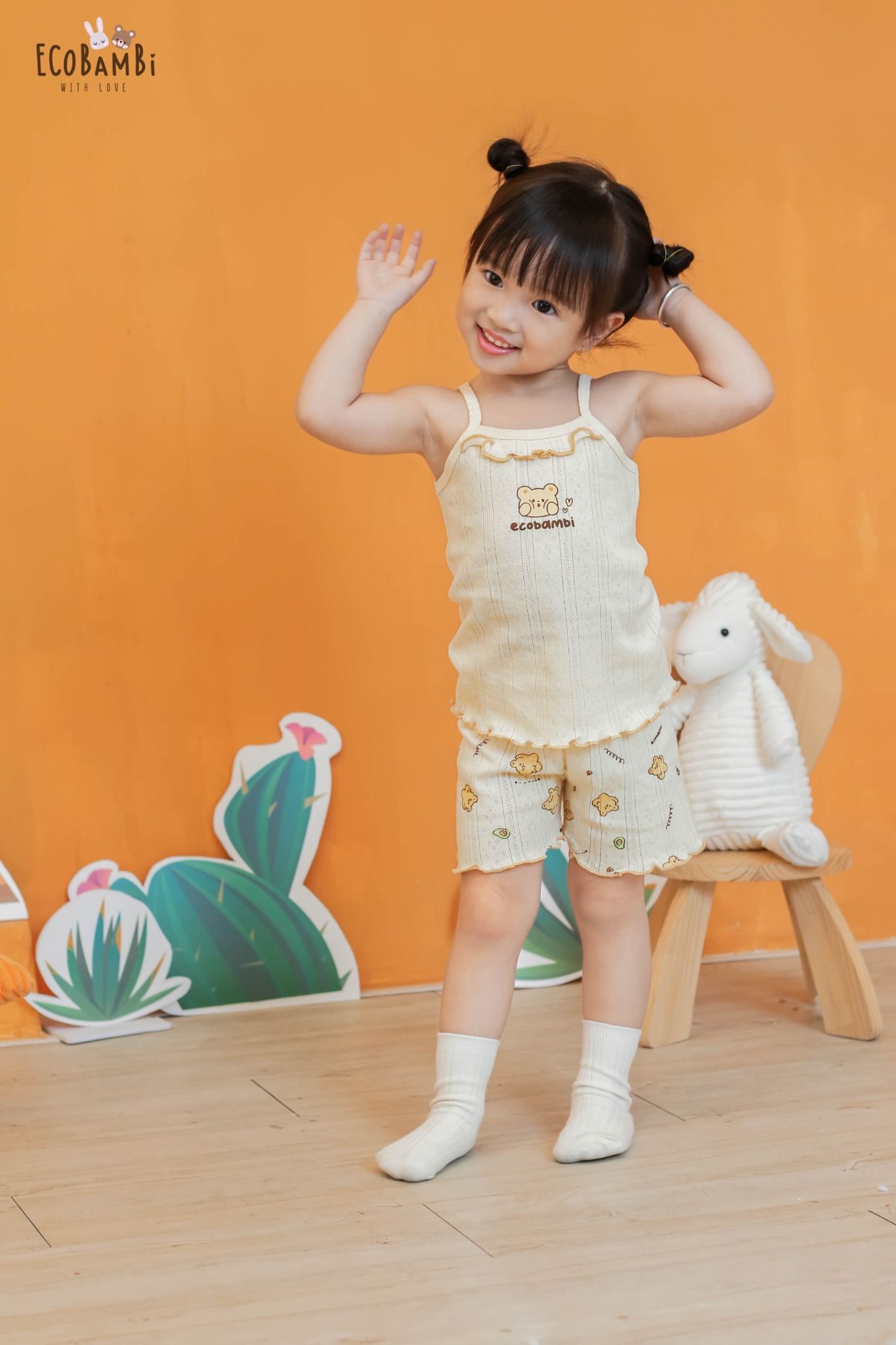 Bộ thun thông hơi 2 dây QUẦN NGẮN phong cách Hàn Quốc kiểu dệt jacquard in hoạ tiết Ecobambi