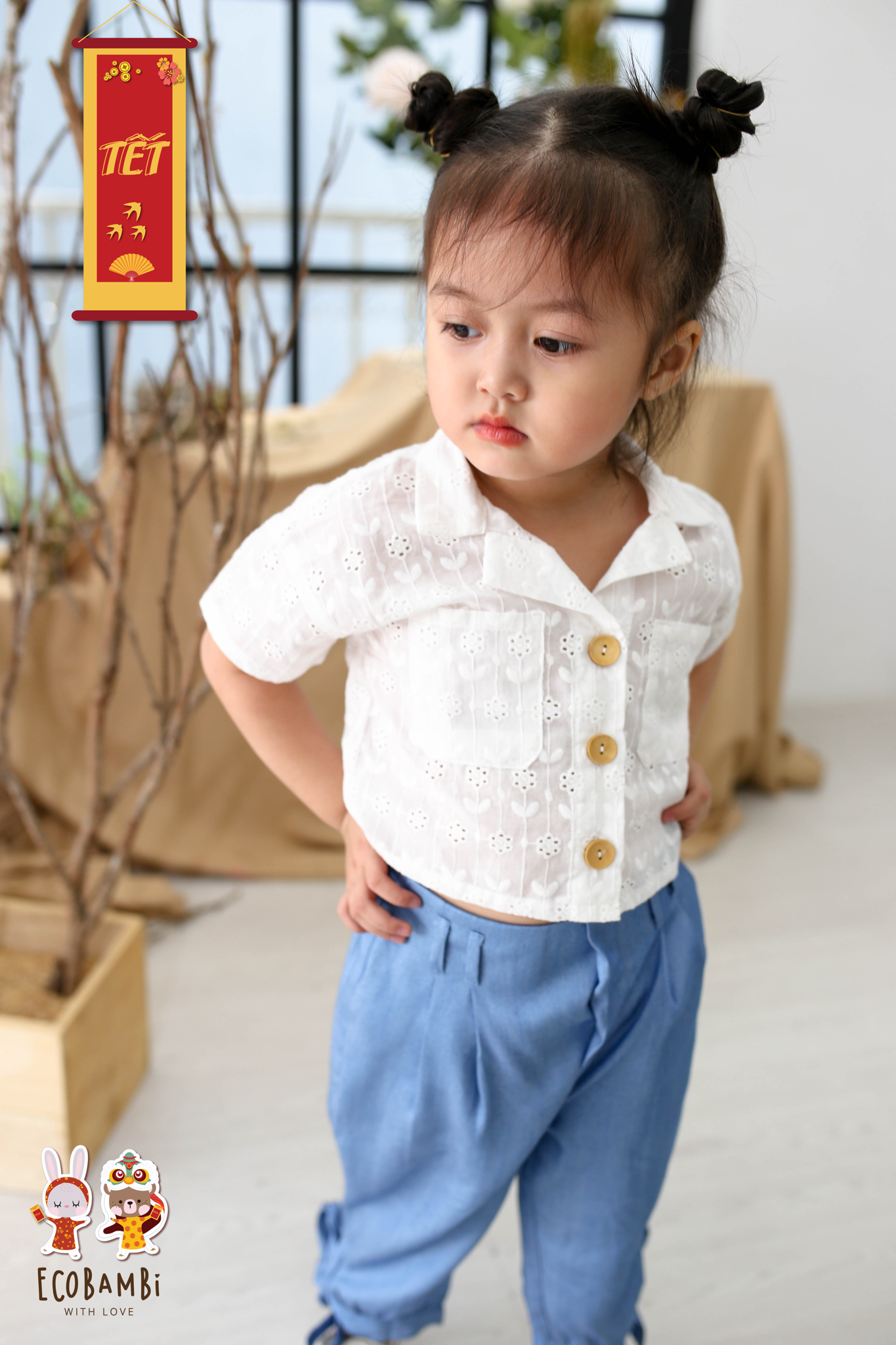 Áo croptop bé gái cotton thêu