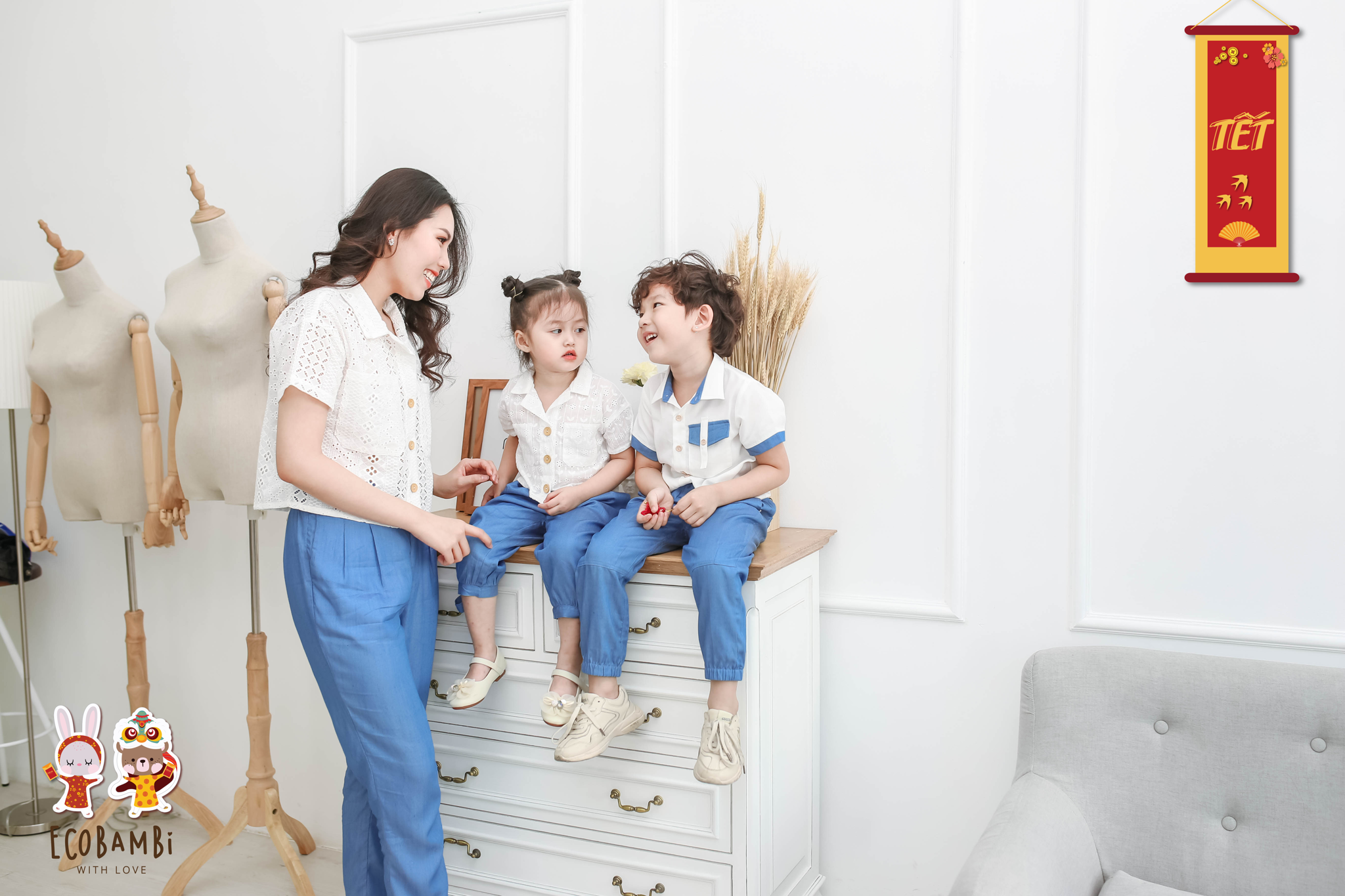 Quần bé trai ráp gối tencel denim