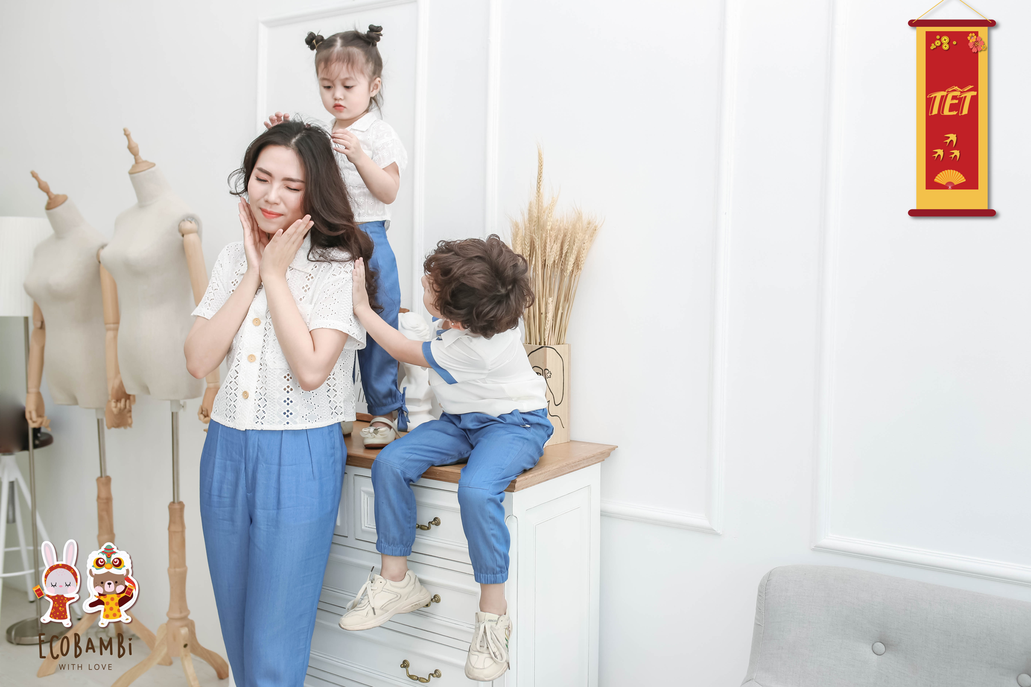 Quần bé trai ráp gối tencel denim