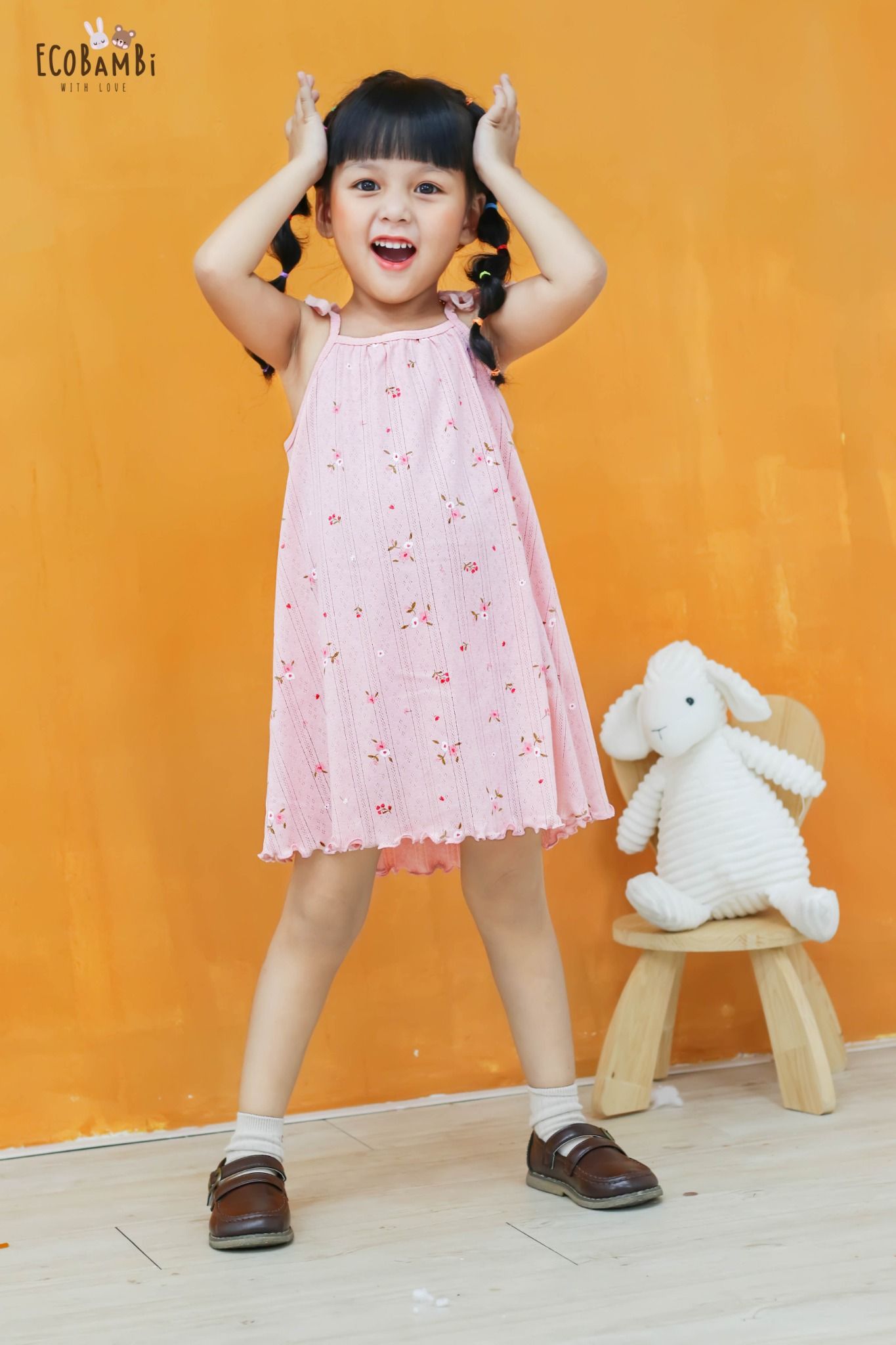 Đầm 2 dây cotton Hàn kiểu dệt Jacquard in hoa bé gái ECOBAMBI - 8935334000551