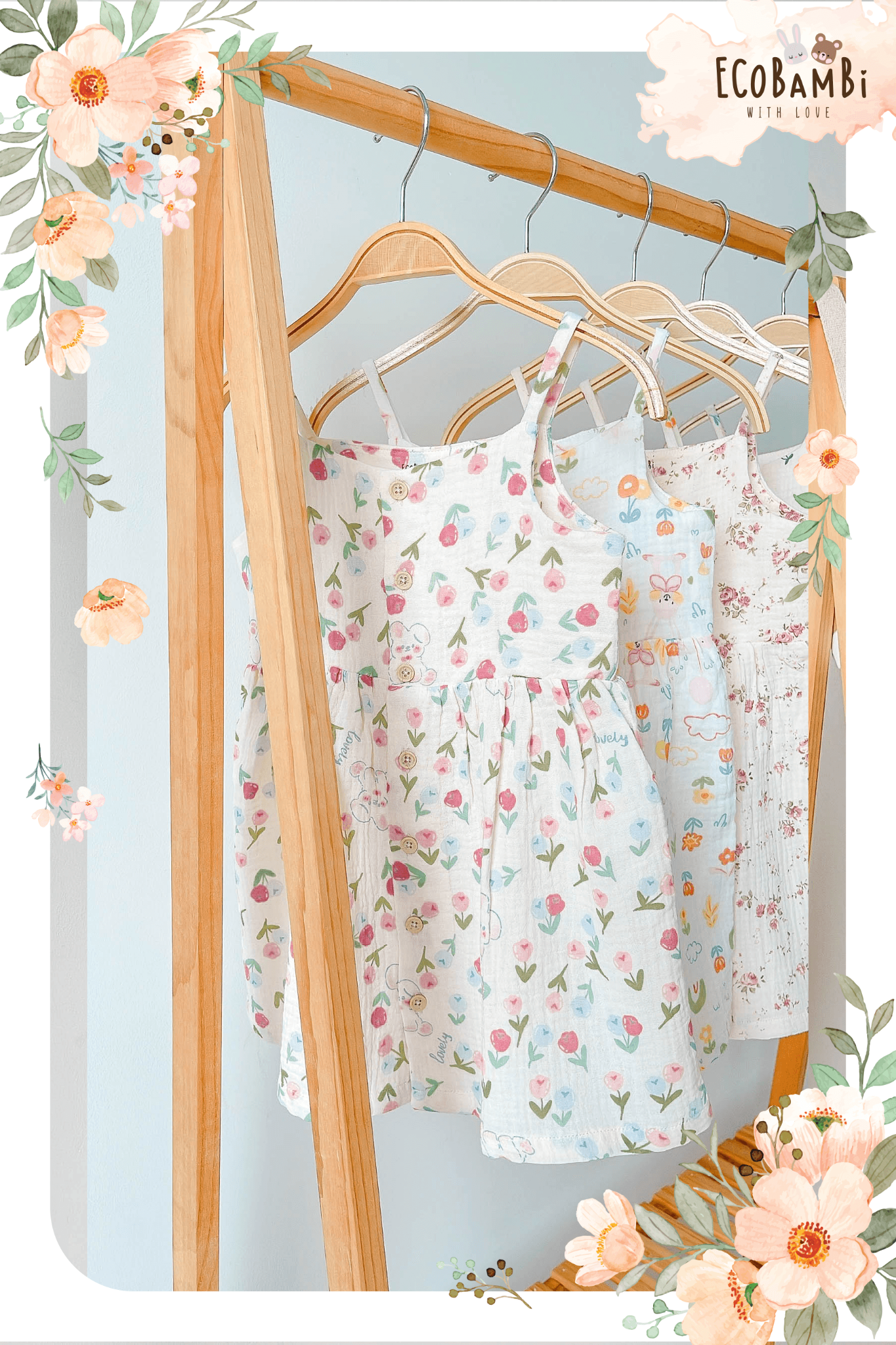 Đầm xoè 2 dây cotton muslin in hoạ tiết đáng yêu cho bé gái Ecobambi - BB-23DAMBG001 - 8935334000827