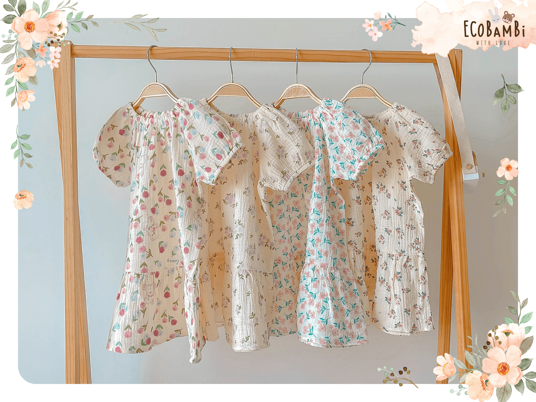 Đầm cotton muslin hoa cỏ mùa xuân dáng tay phồng - BB-23DAMBG002 - 8935334000148