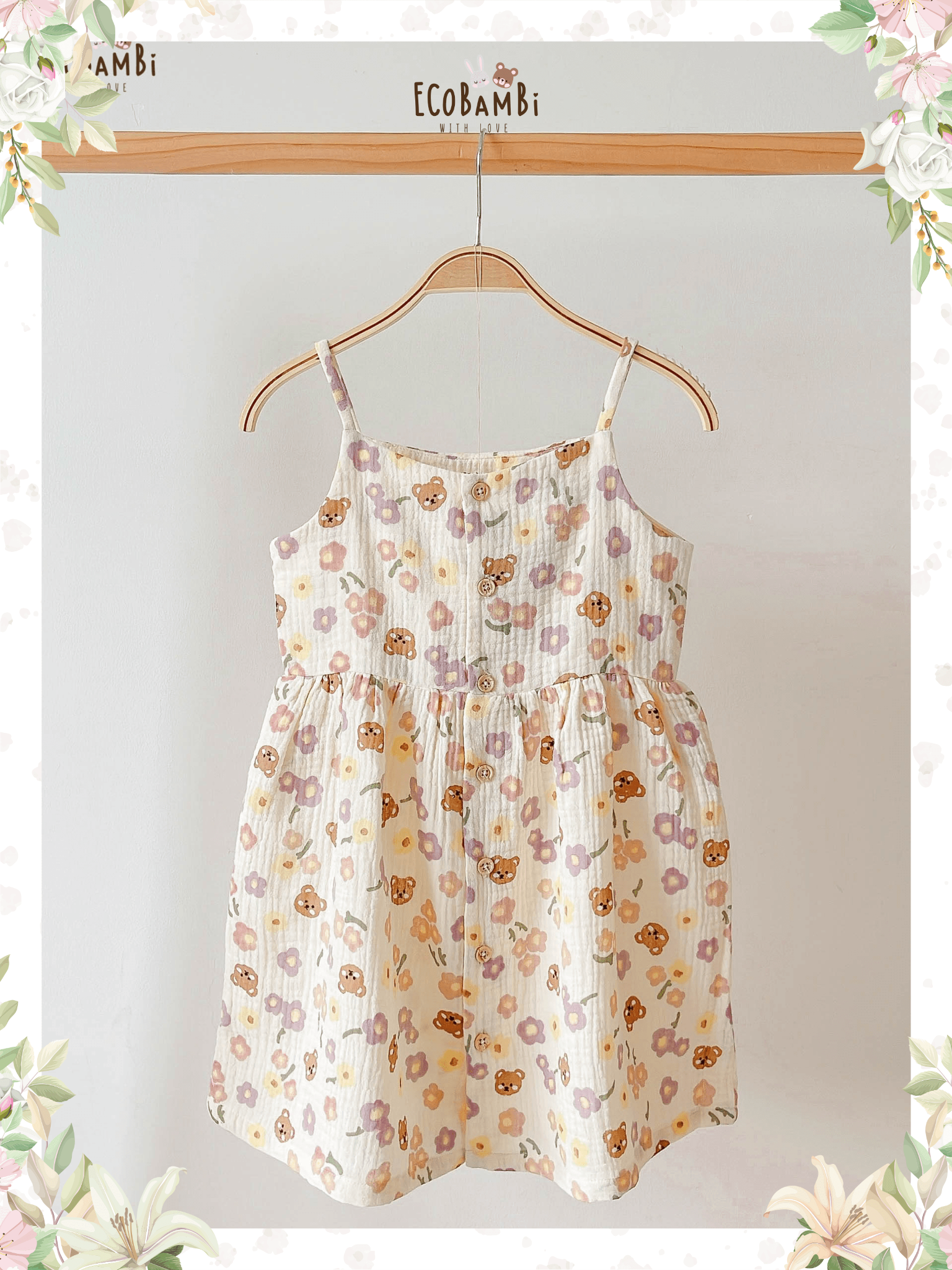Đầm xoè 2 dây cotton muslin in hoạ tiết đáng yêu cho bé gái Ecobambi - BB-23DAMBG001 - 8935334000827
