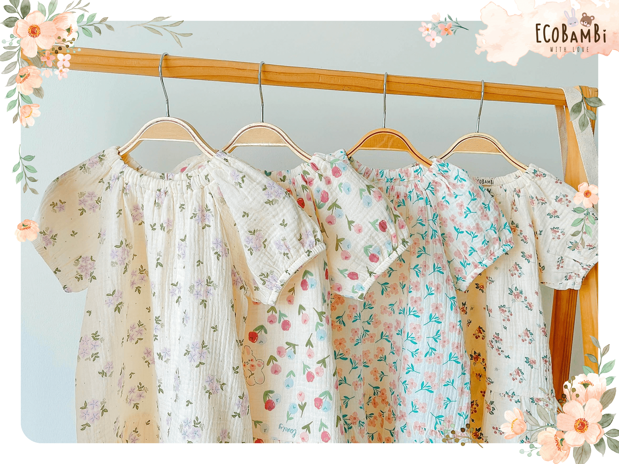 Đầm cotton muslin hoa cỏ mùa xuân dáng tay phồng - BB-23DAMBG002 - 8935334000148