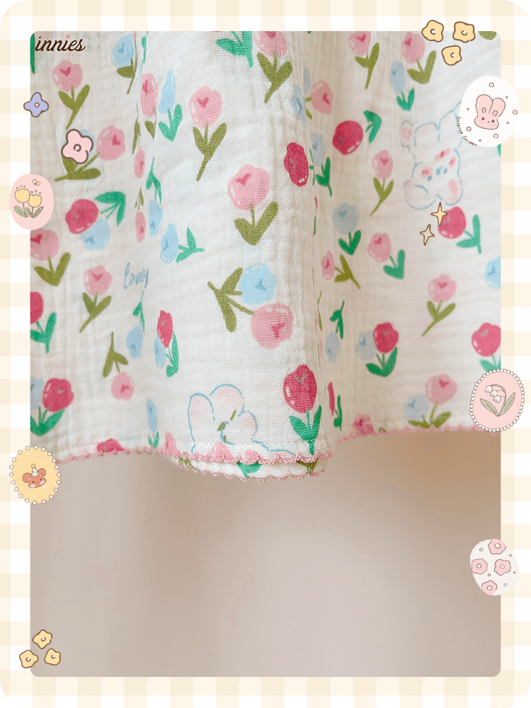 Bộ nữ 2 tay bèo cánh tiên, quần short cotton muslin, có in hoạ tiết đáng yêu Innies - IN-23BONU015 - 8935334001268