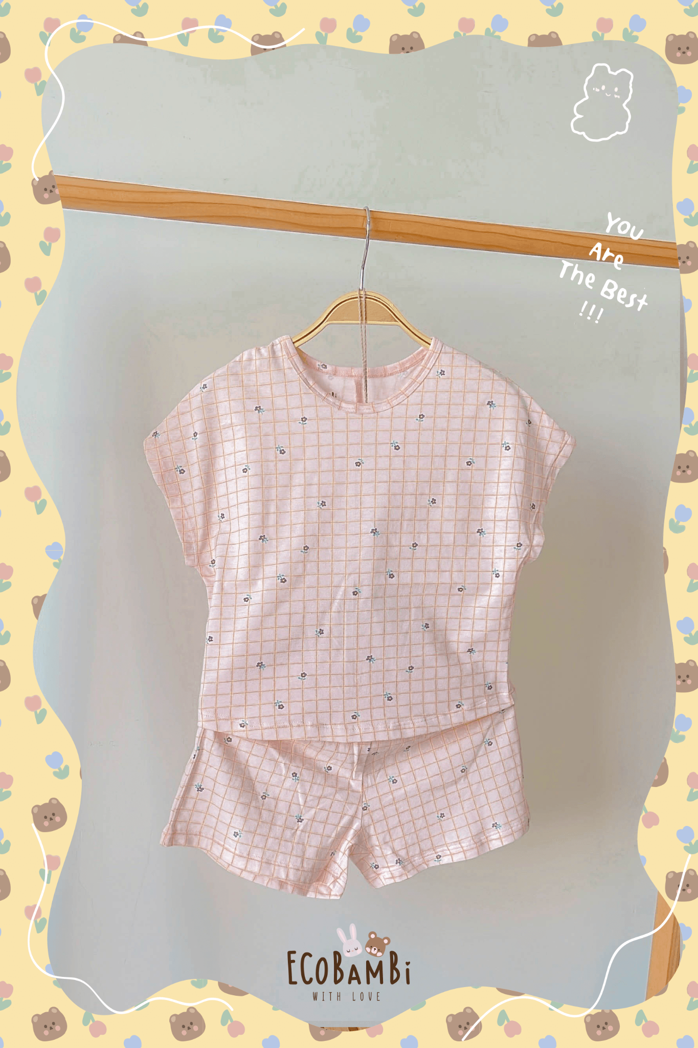 Bộ thun cotton TAY CÁNH DƠI - xẻ tà, quần short phong cách Hàn Quốc in hoa nhí dễ thương cho bé gái ECOBAMBI - BB-23BOBG003