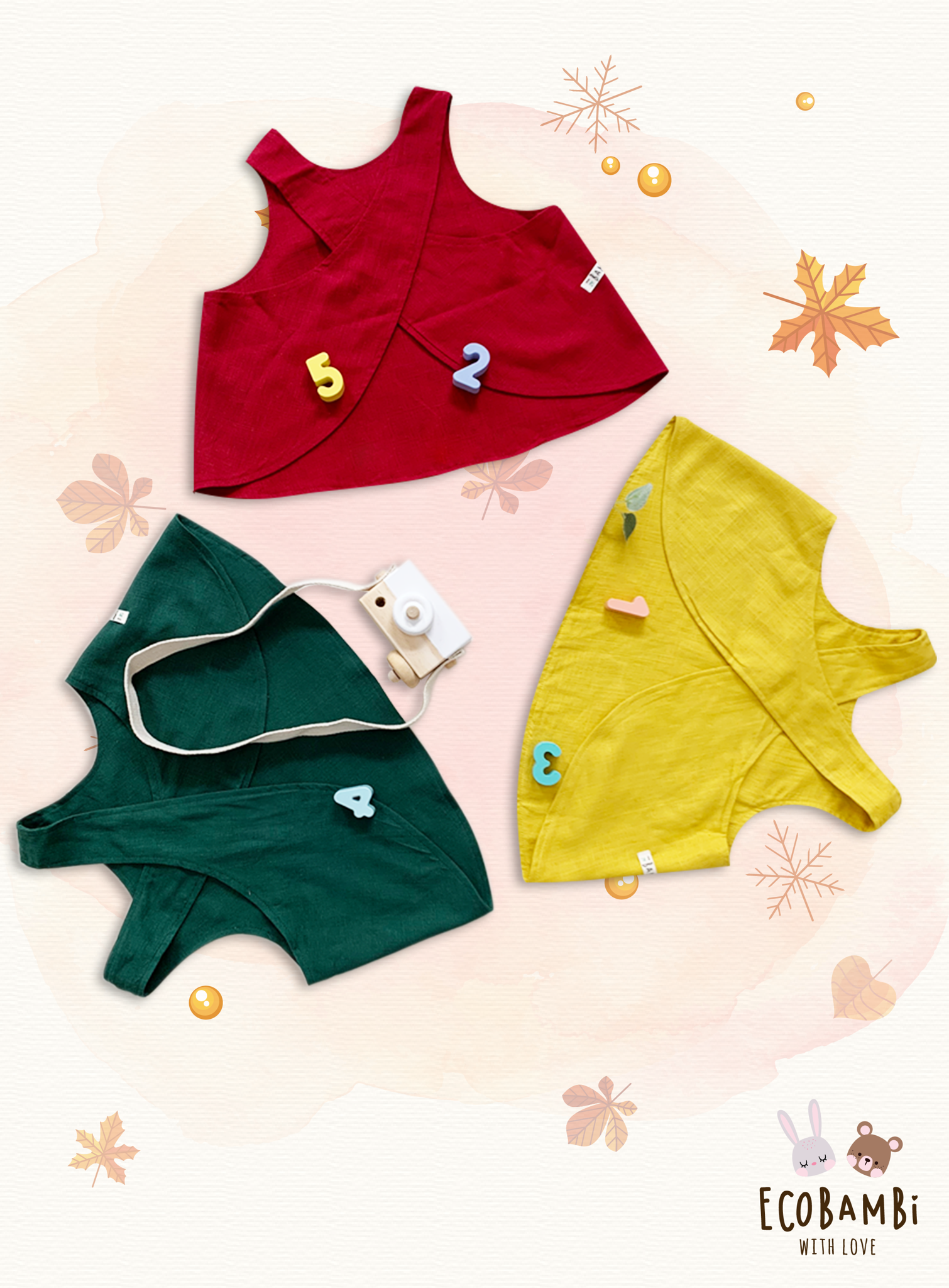 Áo linen đắp chéo lưng bé gái