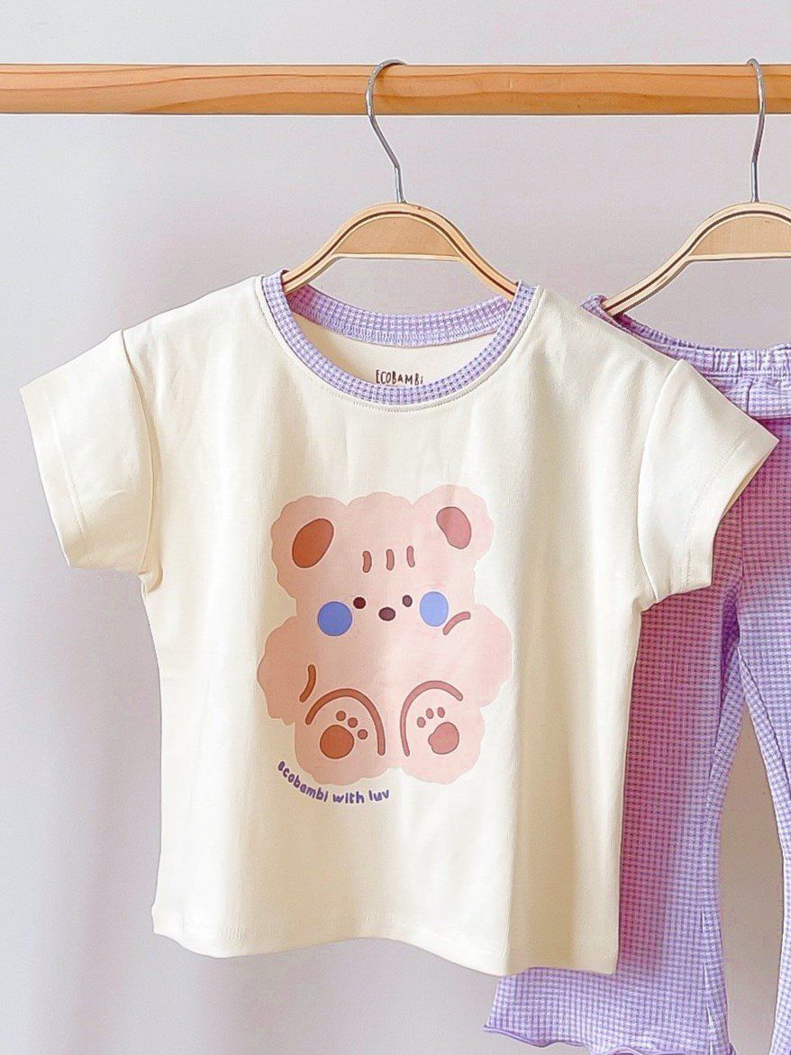 Bộ thun cotton tay ngắn, quần lỡ ống loe caro cho bé gái - BB-23BOBG004 - 8935334001213