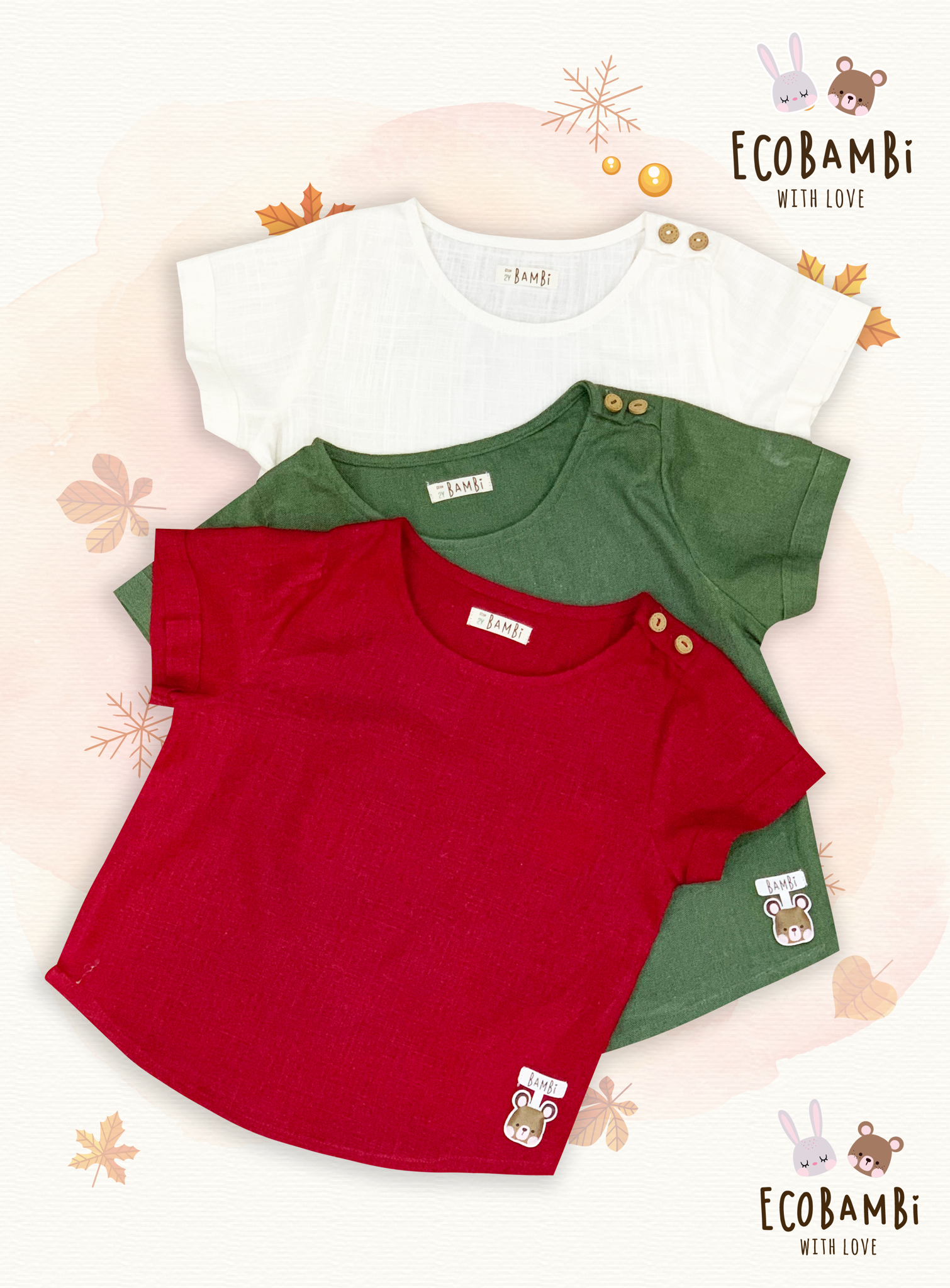 Áo linen cổ tròn phối nút vai unisex