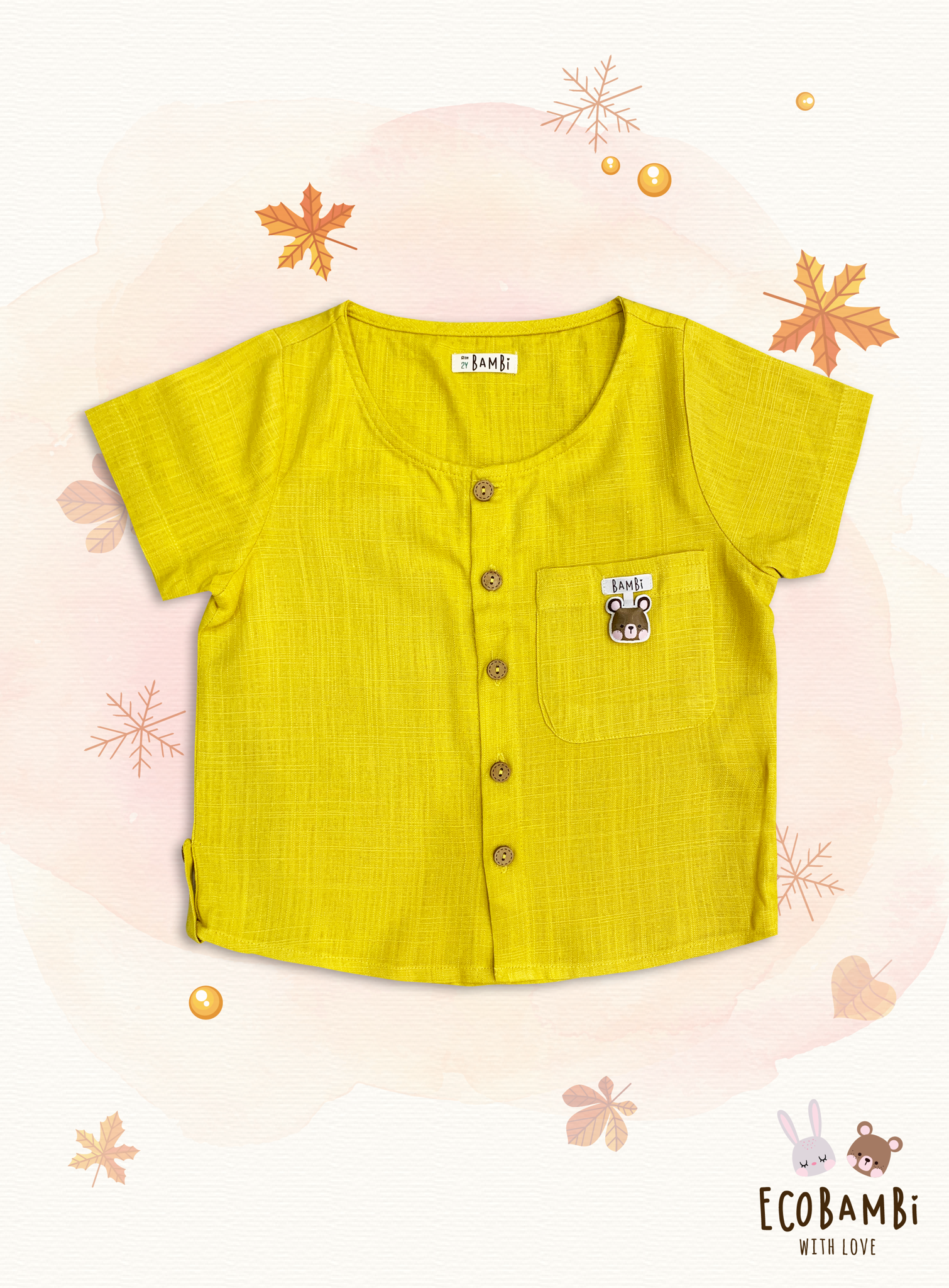 Áo sơ mi tay ngắn cổ tròn linen bé trai