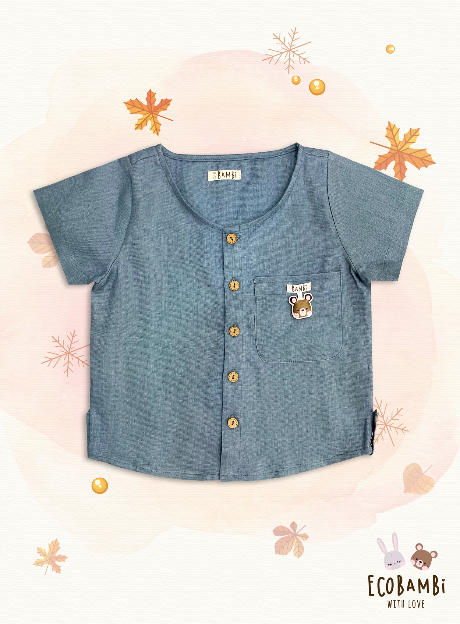 Áo sơ mi tay ngắn cổ tròn linen bé trai