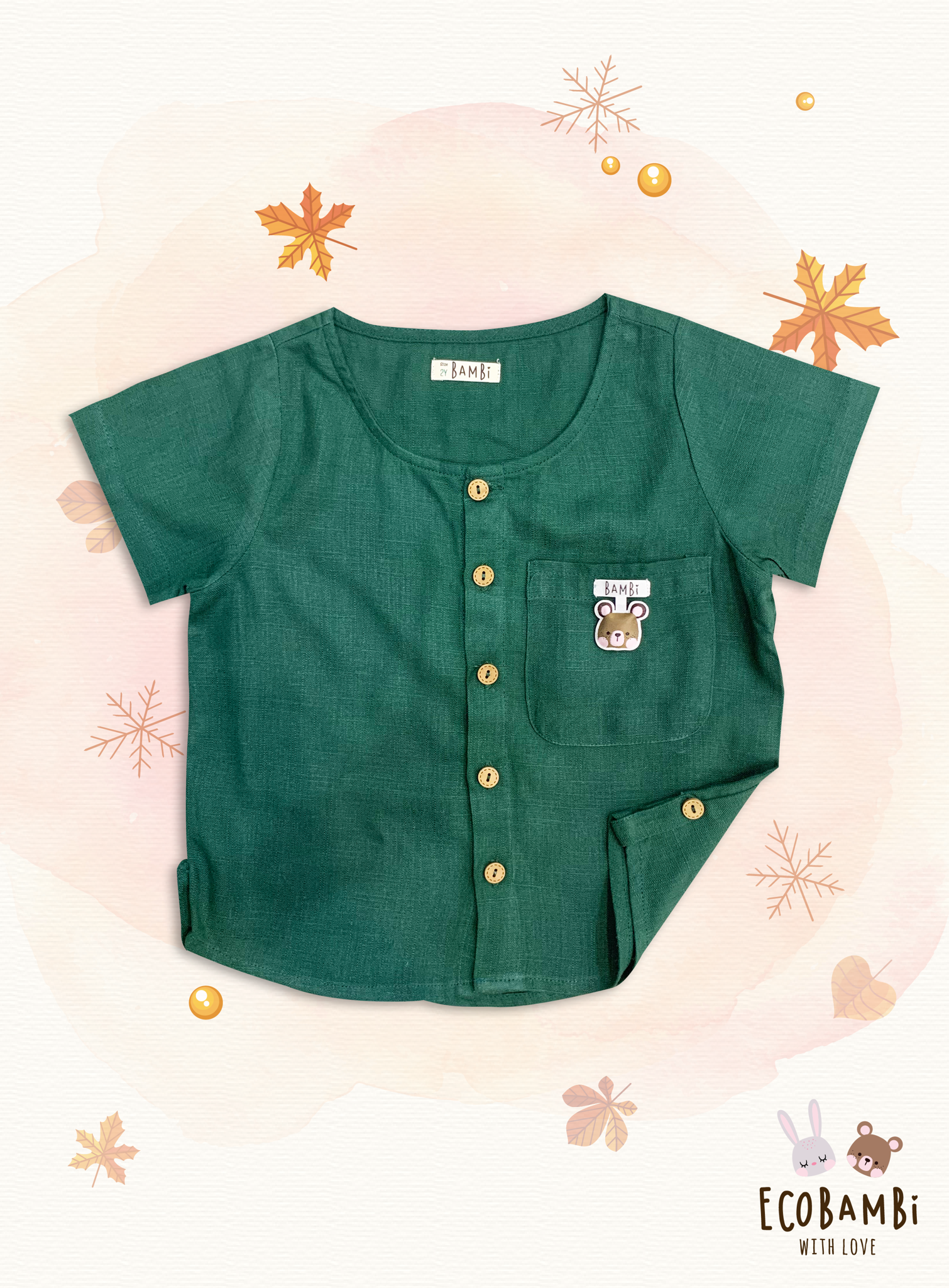 Áo sơ mi tay ngắn cổ tròn linen bé trai
