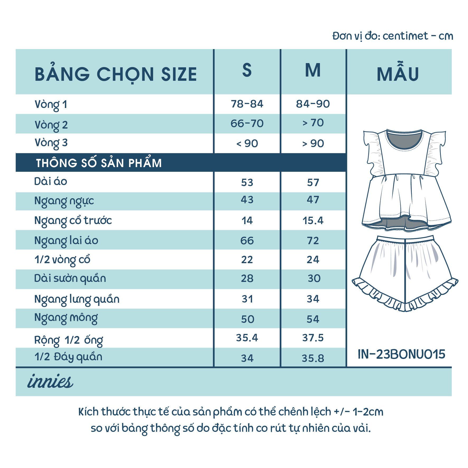 Bộ nữ 2 tay bèo cánh tiên, quần short cotton muslin, có in hoạ tiết đáng yêu Innies - IN-23BONU015 - 8935334001268