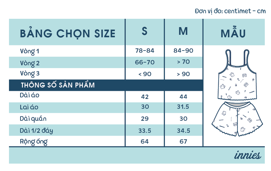 Bộ 2 dây cho nữ mặc nhà in gấu dễ thương vải cotton kiểu dệt jacquard thông thoáng Innies - 8935334000742