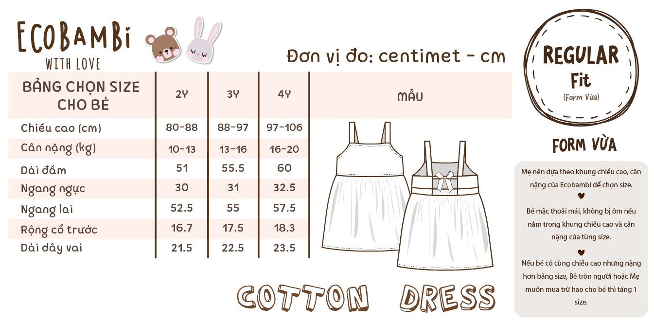 Đầm CÔNG CHÚA dáng xoè babydoll hai dây cotton muslin hoạ tiết dành cho bé gái - Ecobambi