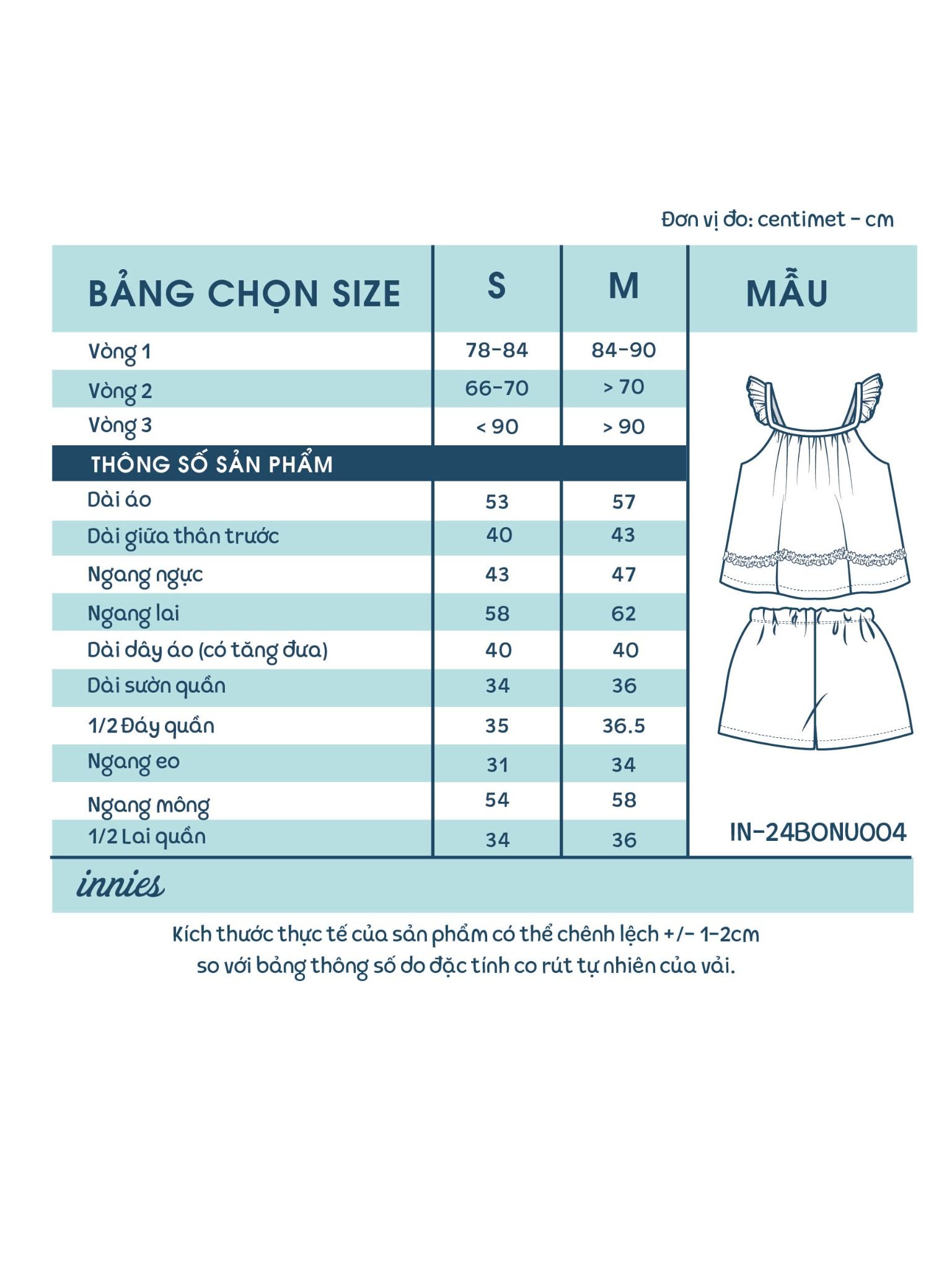 Bộ muslin 2 dây cánh tiên viền bèo nữ Innies - IN-24BONU004
