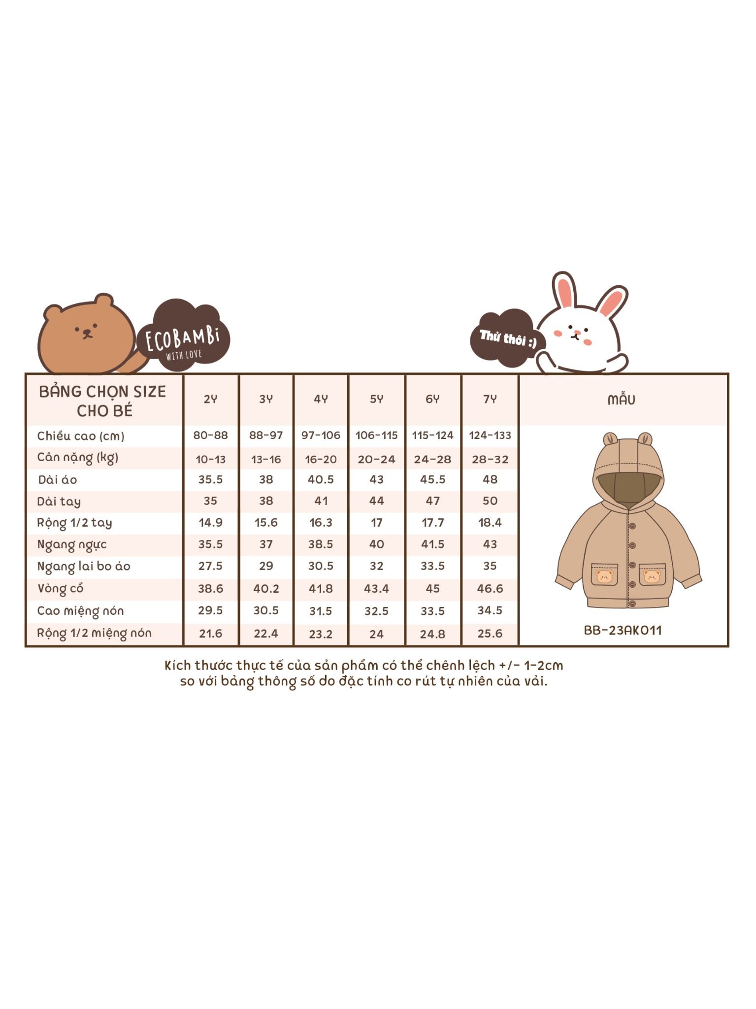 Áo khoác Unisex có nón chất vải thun dày dặn cho bé yêu BB-23AK011 - ECOBAMBI - 8935334001060