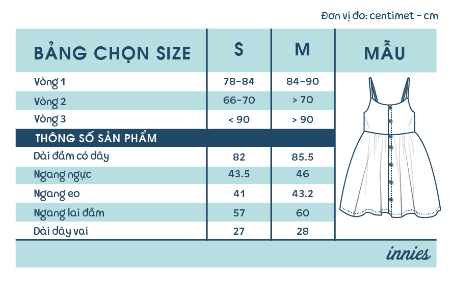 Đầm 2 dây cotton muslin, nút cài giữa, dáng xoè đáng yêu mặc nhà cho nữ Innies - IN-23DAMNU002
