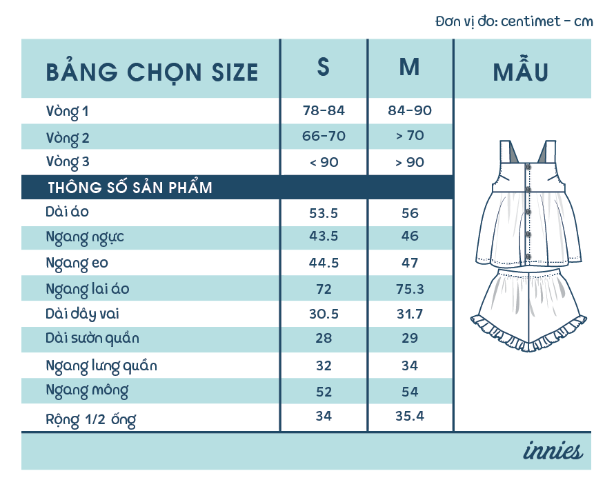 Bộ cotton muslin sát nách nút cài giữa - quần shorts bèo mặc nhà nữ Innies - IN-23BONU001 - 8935334000926