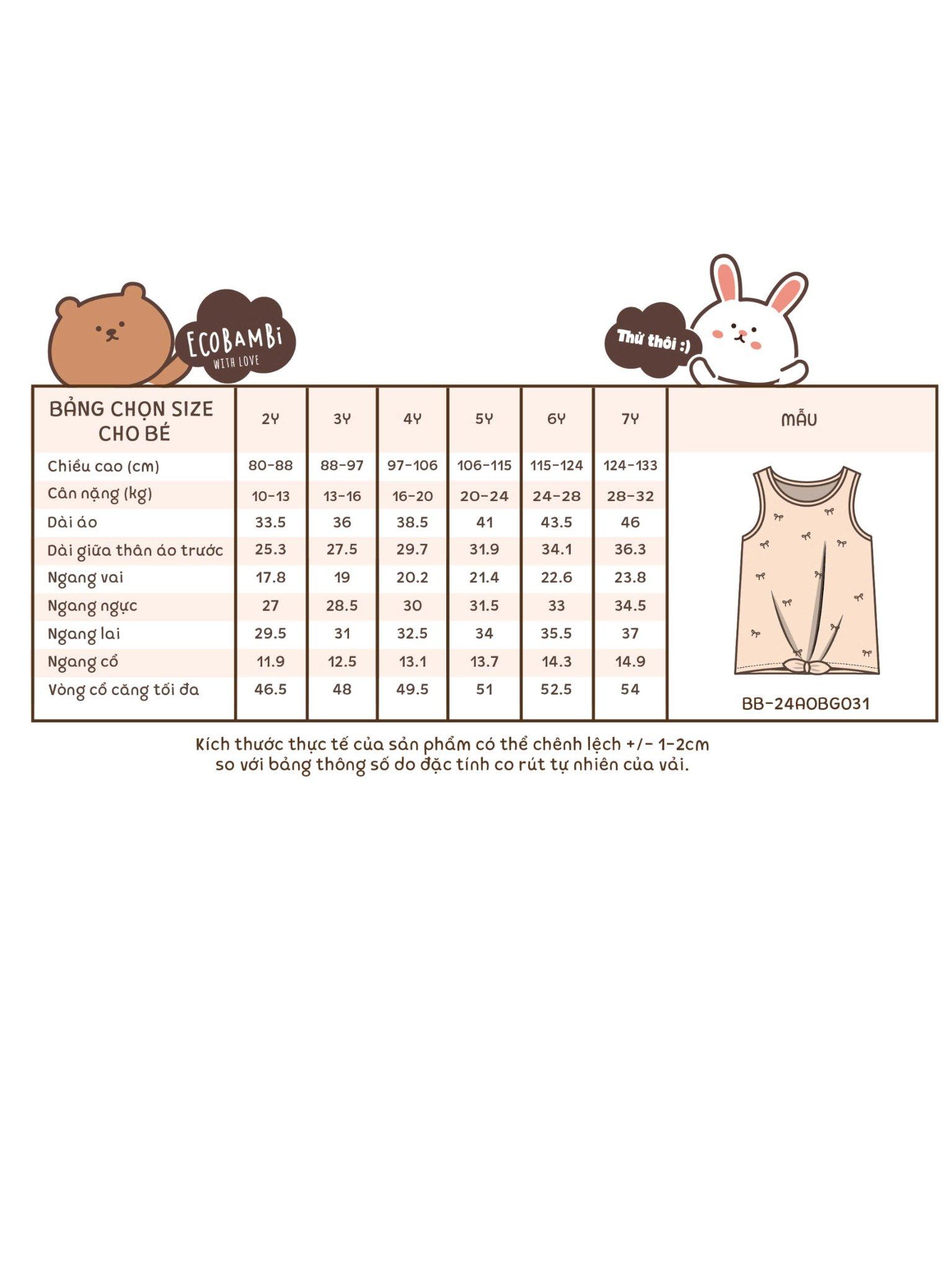 Áo thun sát nách thêu nơ bé gái ECOBAMBI - BB-24AOBG031 - 8935334001725