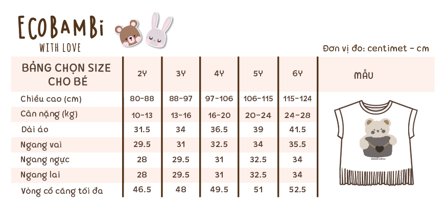 Áo thun croptop tua rua bé gái ECOBAMBI - 1008 - BB-23AOBG010