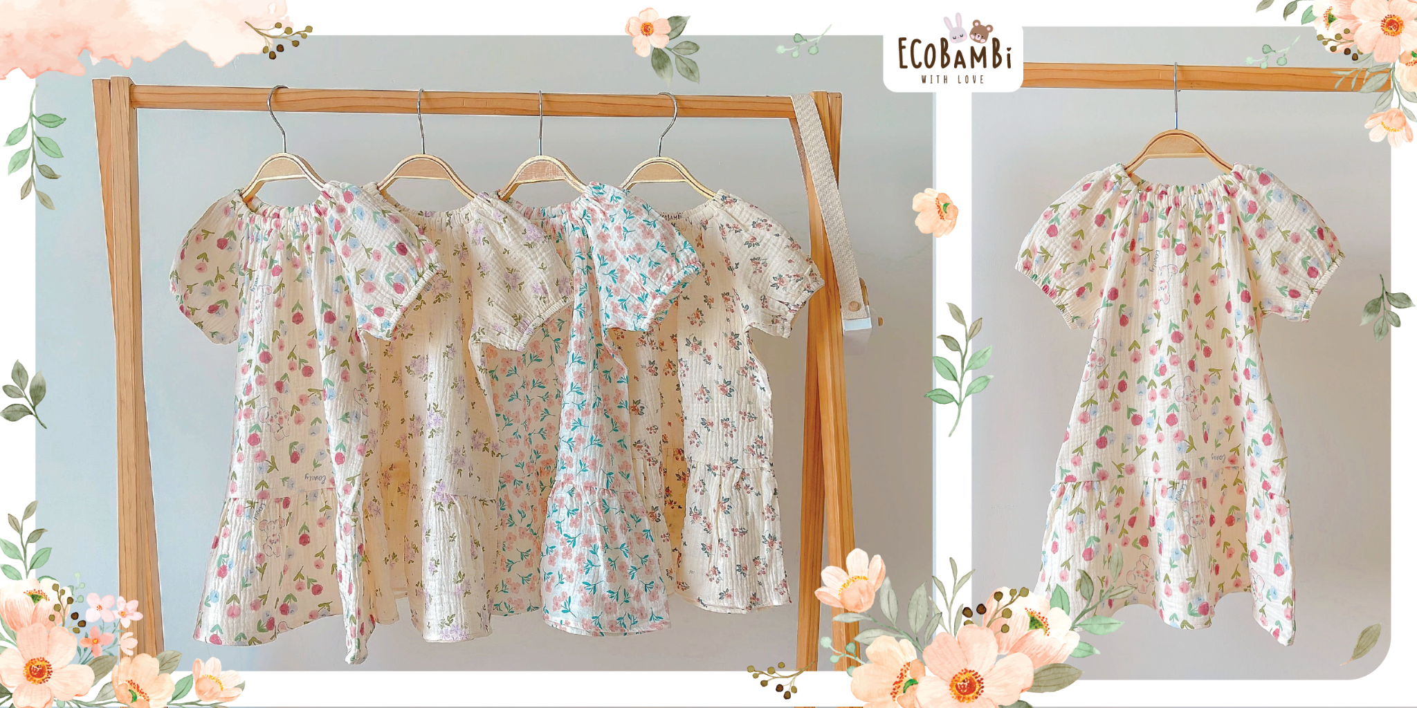 Đầm cotton muslin hoa cỏ mùa xuân dáng tay phồng - BB-23DAMBG002 - 8935334000148