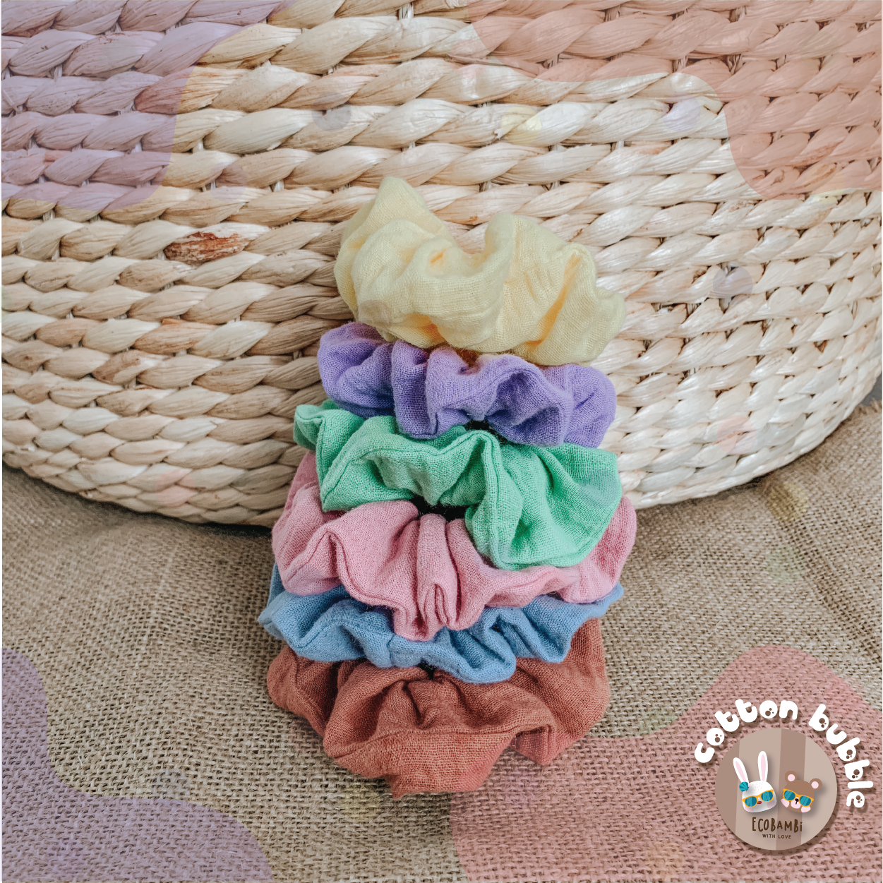 Scrunchies sắc màu cotton bubble - bản to
