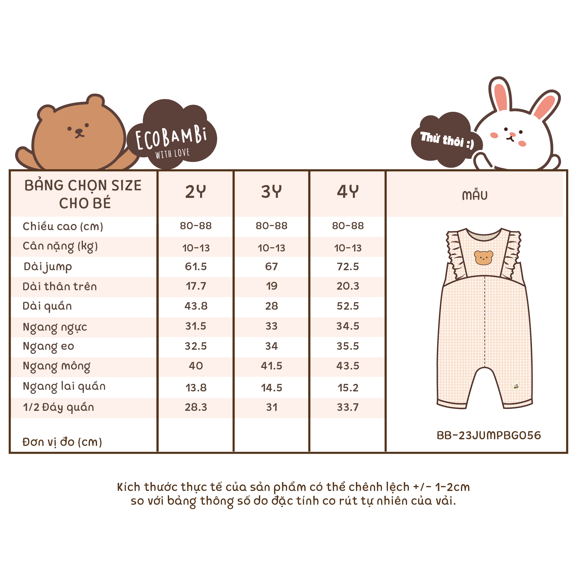 Jumpsuit linen caro phối bèo bé gái đính gấu BB-23JUMPBG056 - 8935334001343