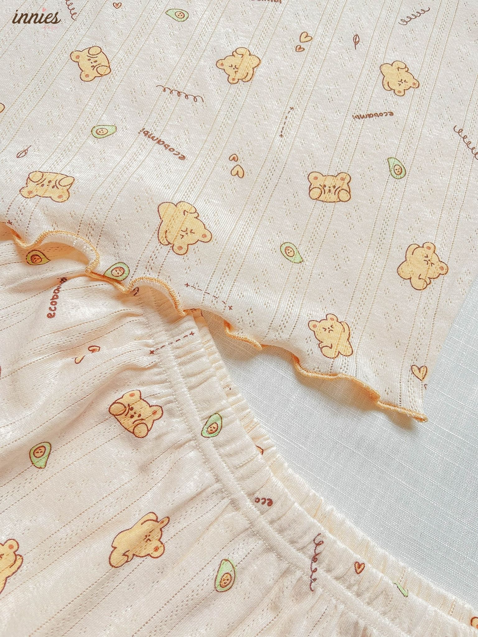 Bộ 2 dây cho nữ mặc nhà in gấu dễ thương vải cotton kiểu dệt jacquard thông thoáng Innies - 8935334000742