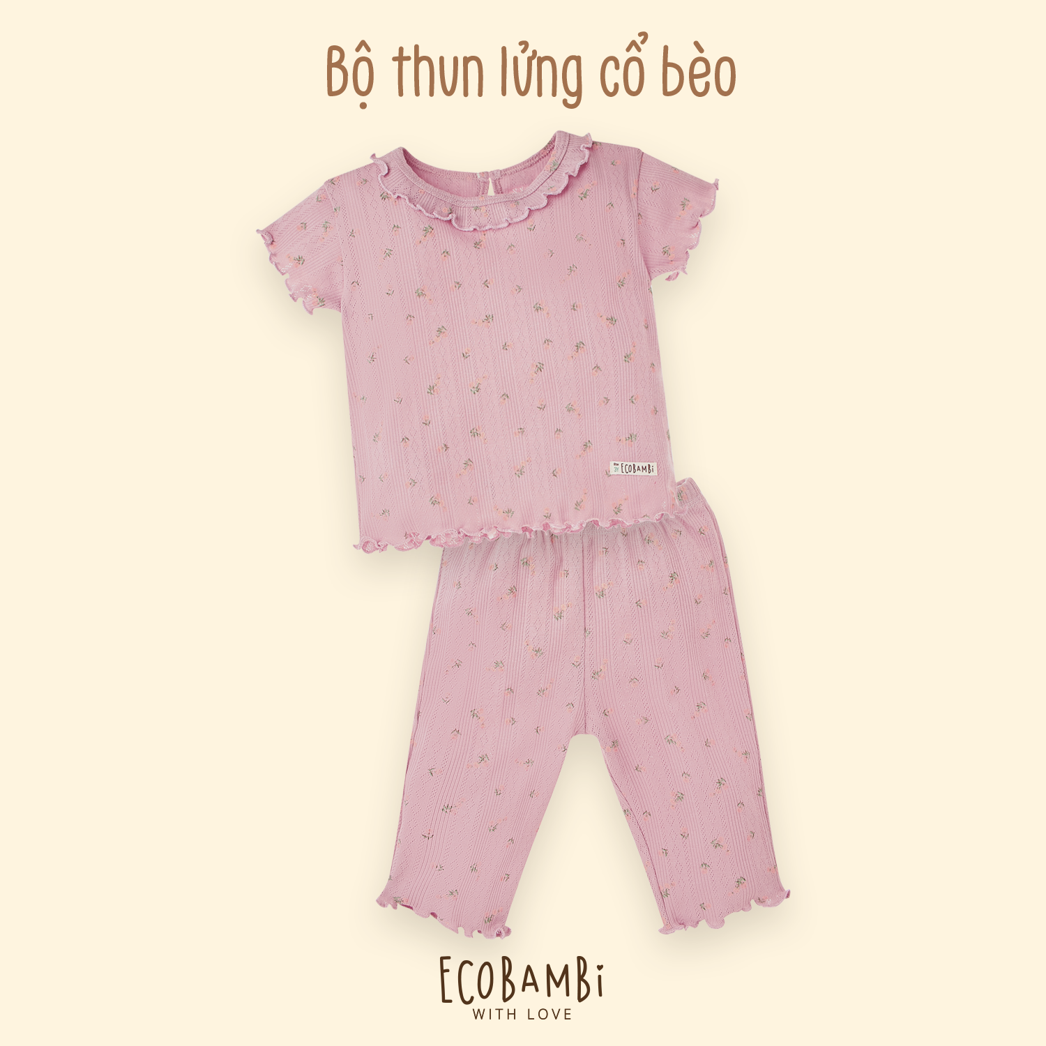 Bộ cotton thun Hàn kiểu dệt Jacquard tay ngắn cổ bèo quần lửng bé gái - 8935334000605